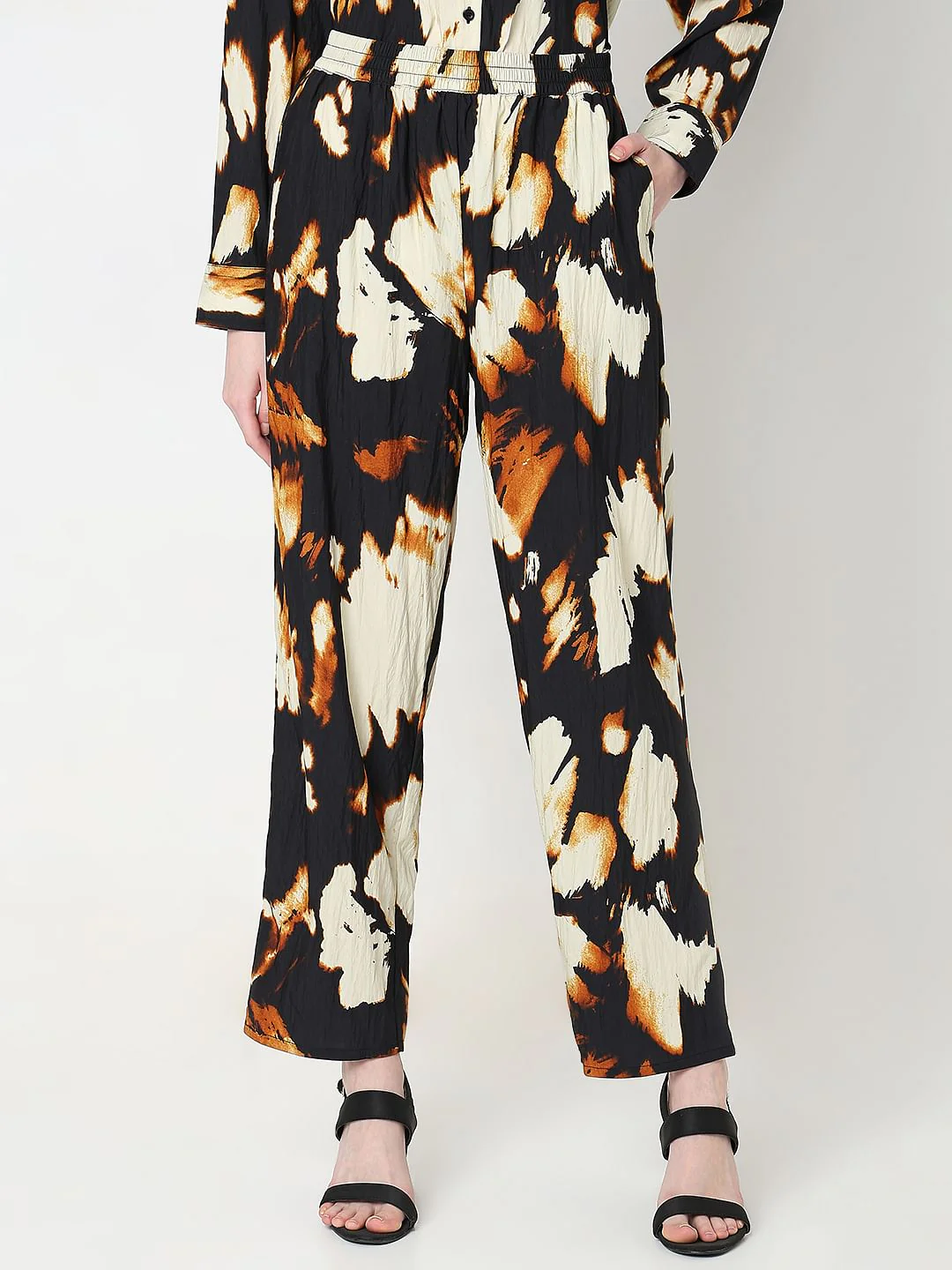 Cream Abstract Print Co-Ord Set Pants - Image 2