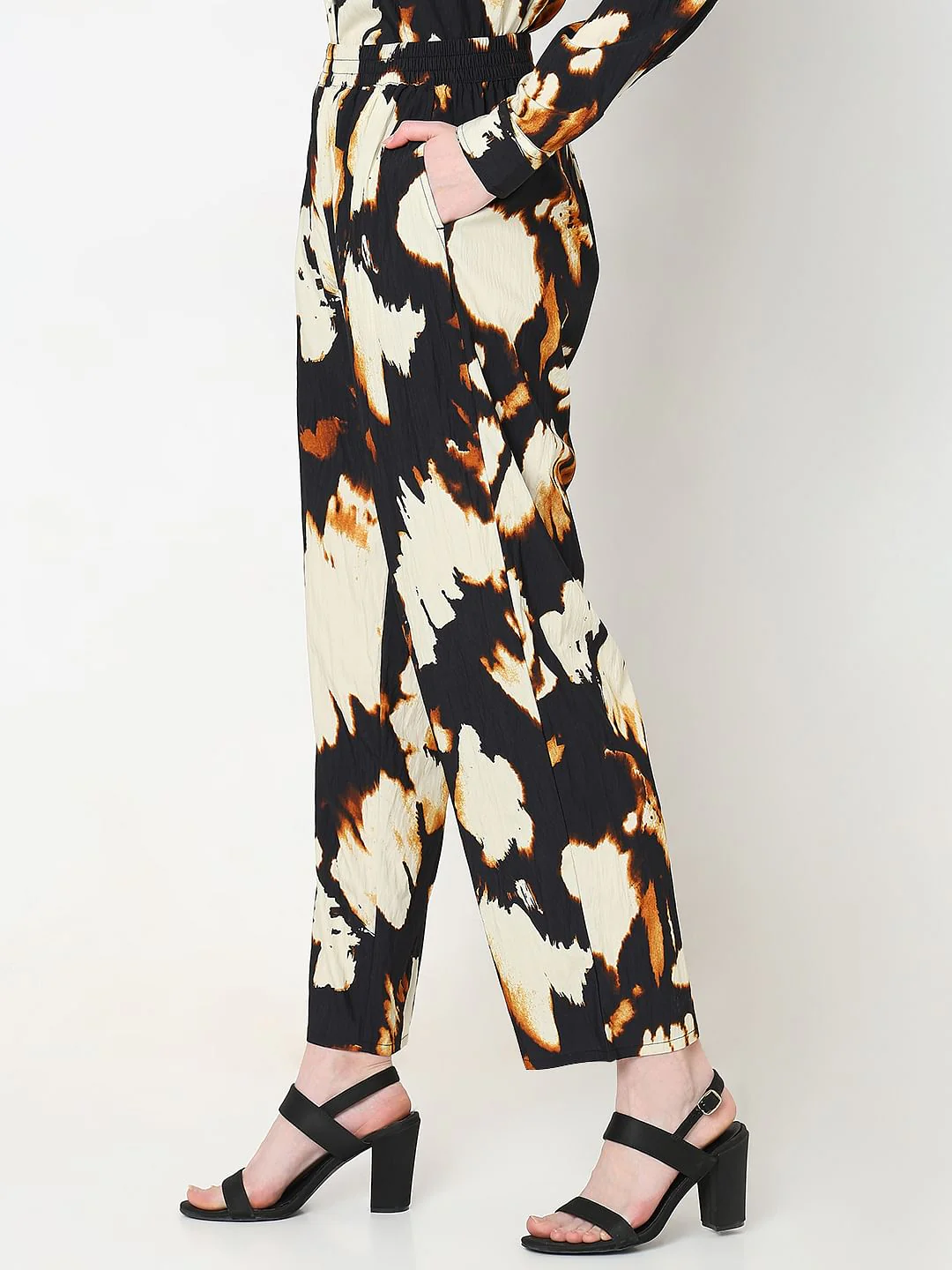 Cream Abstract Print Co-Ord Set Pants - Image 3