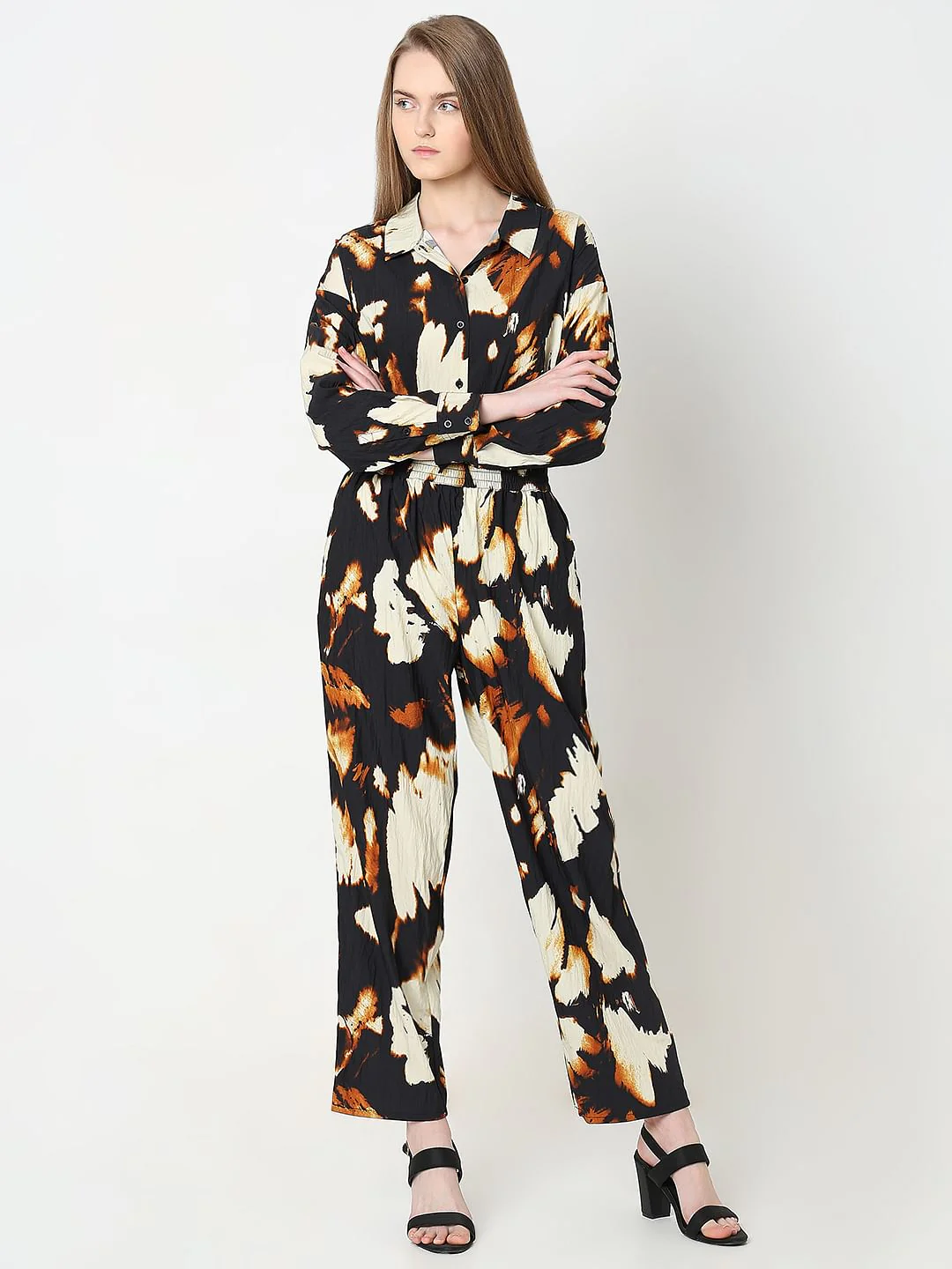 Cream Abstract Print Co-Ord Set Pants - Image 5