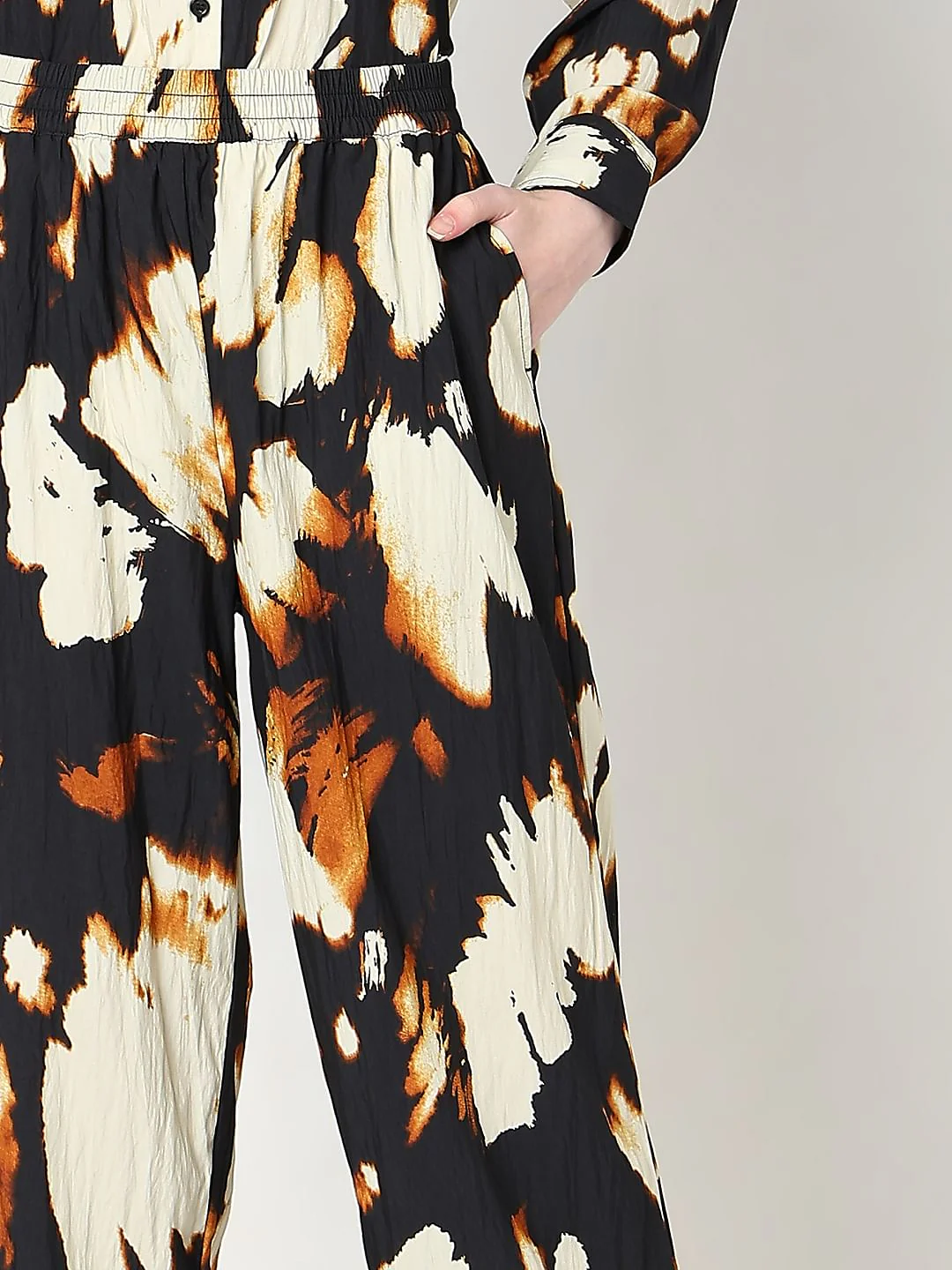 Cream Abstract Print Co-Ord Set Pants - Image 6