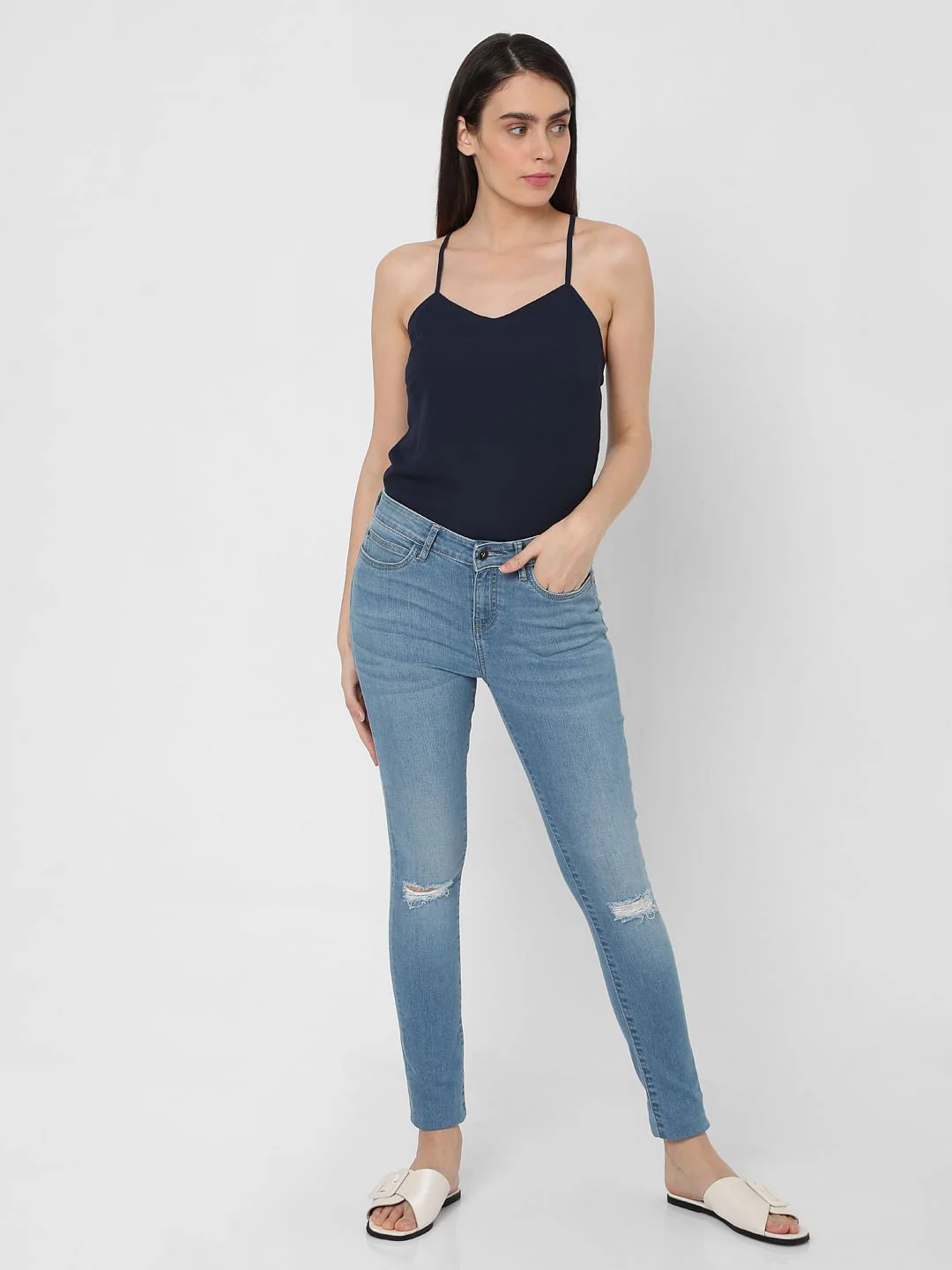 Blue Mid Rise Wendy Skinny Jeans - Image 5