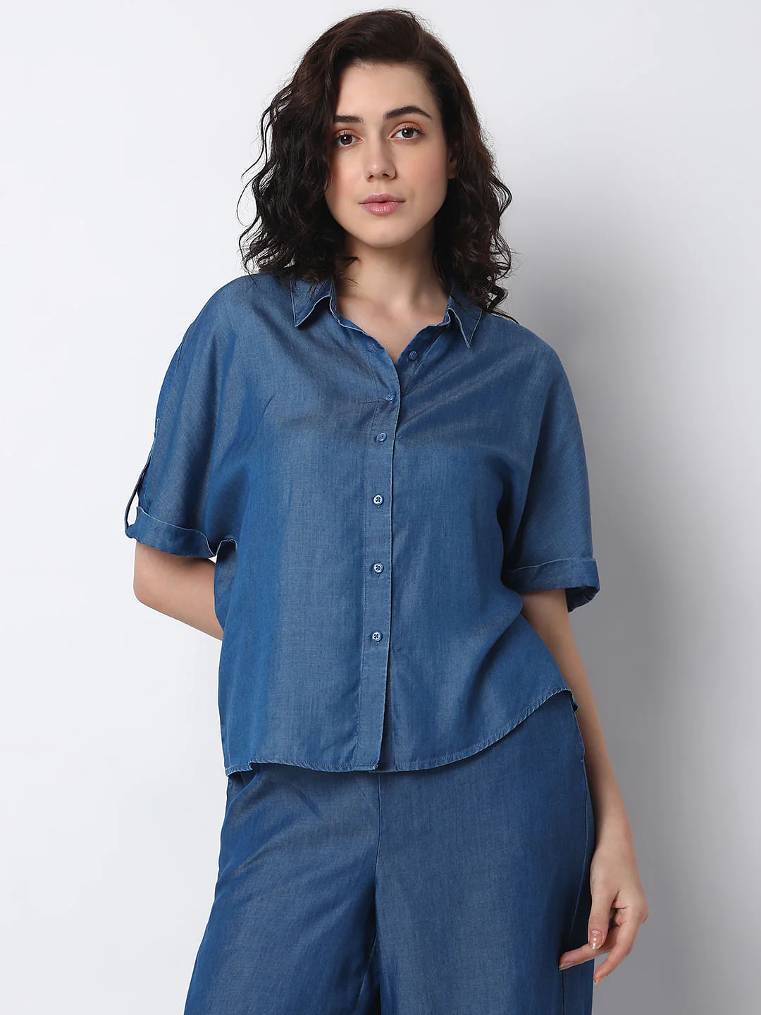 Blue Tencel Co-Ord Set Shirt - Image 2