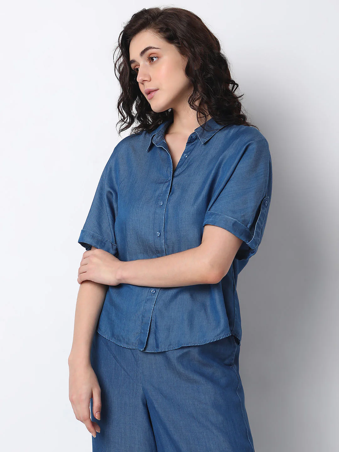 Blue Tencel Co-Ord Set Shirt - Image 3