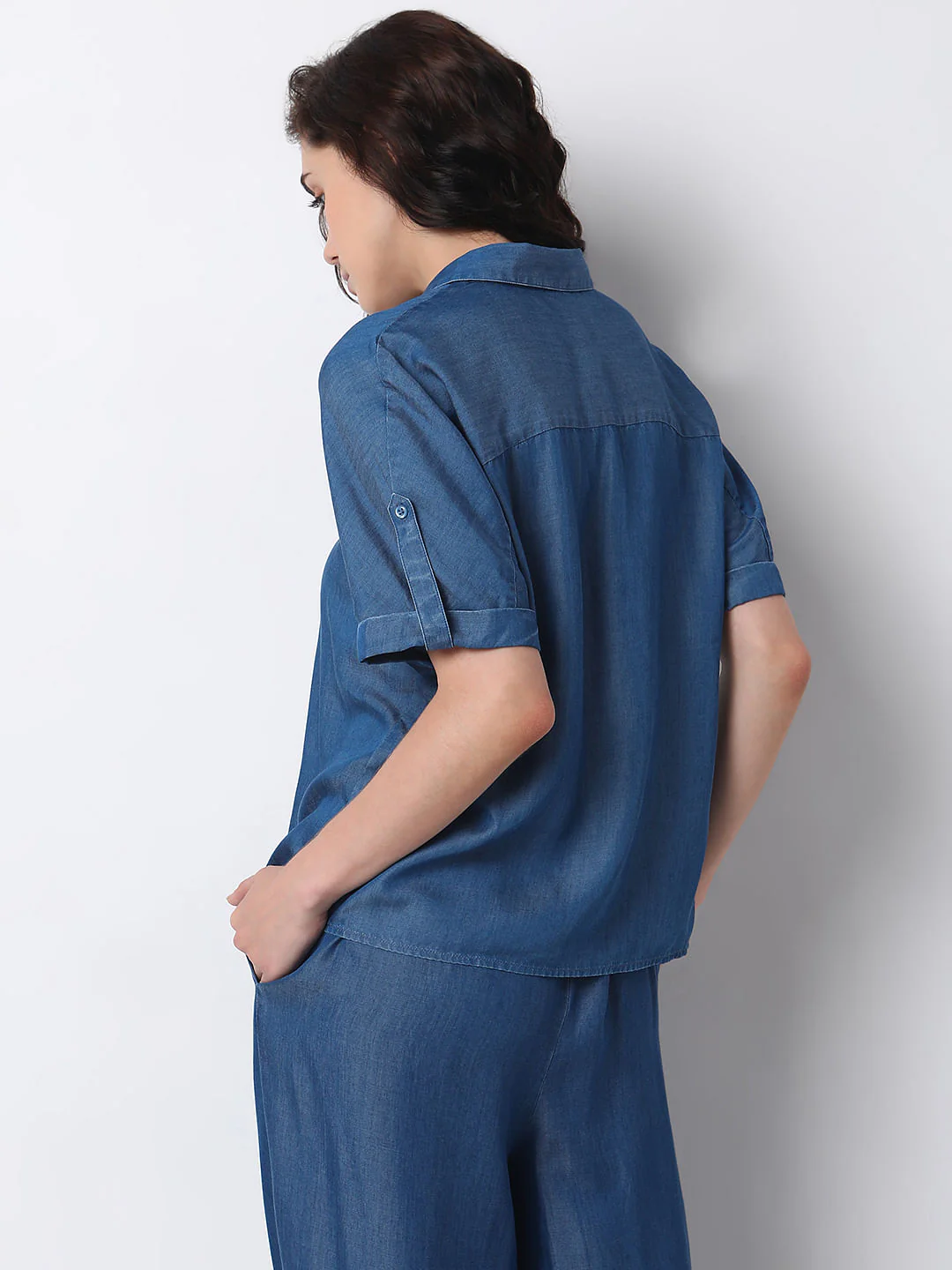 Blue Tencel Co-Ord Set Shirt - Image 4