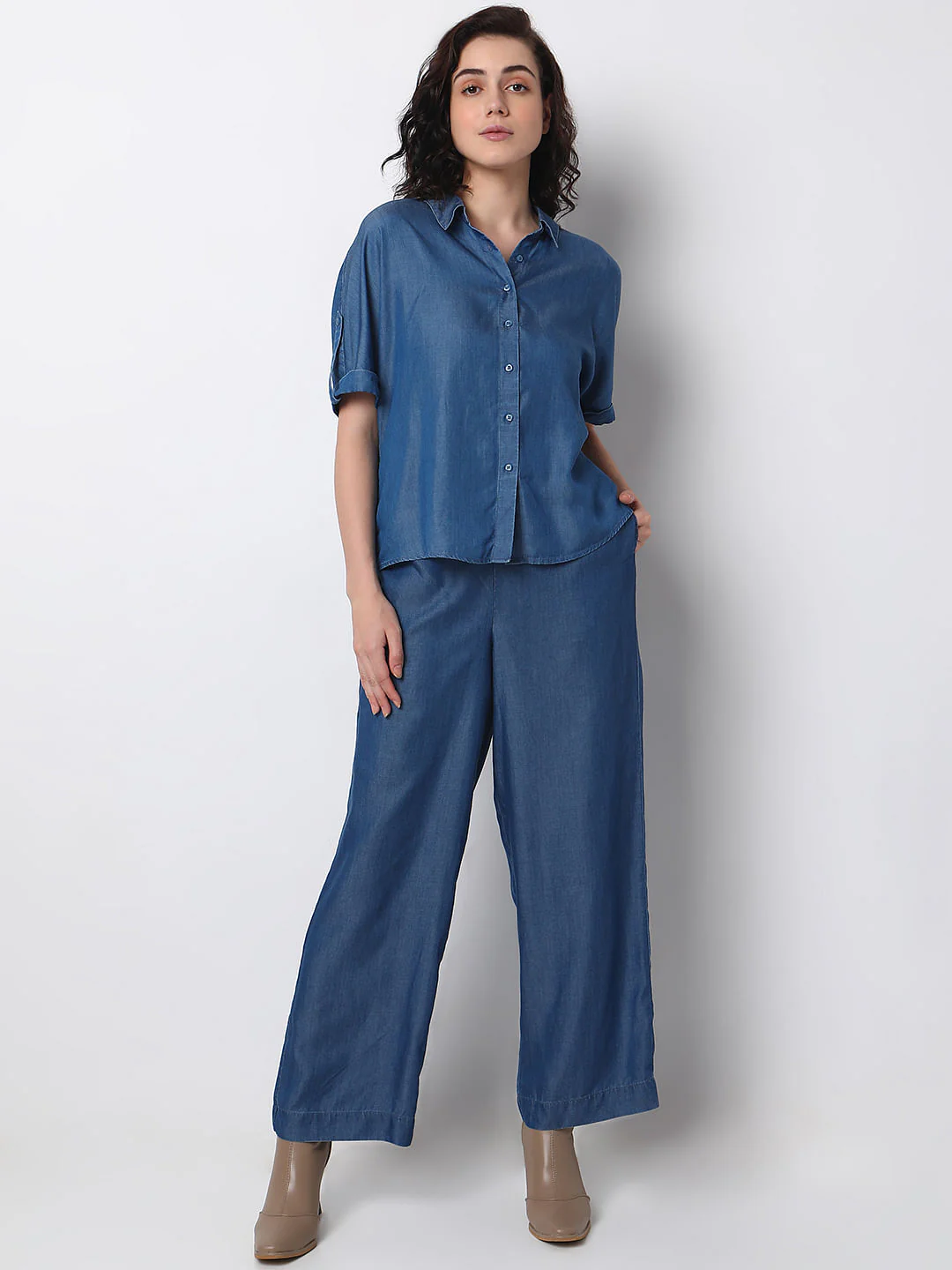 Blue Tencel Co-Ord Set Shirt - Image 5