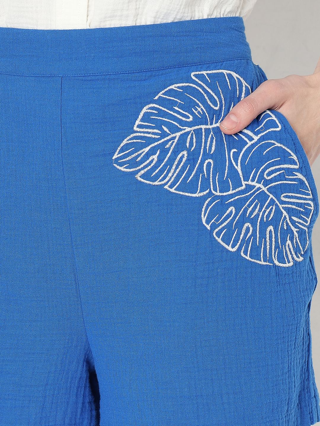 Blue Embroidered Co-Ord Set Shorts - Image 8