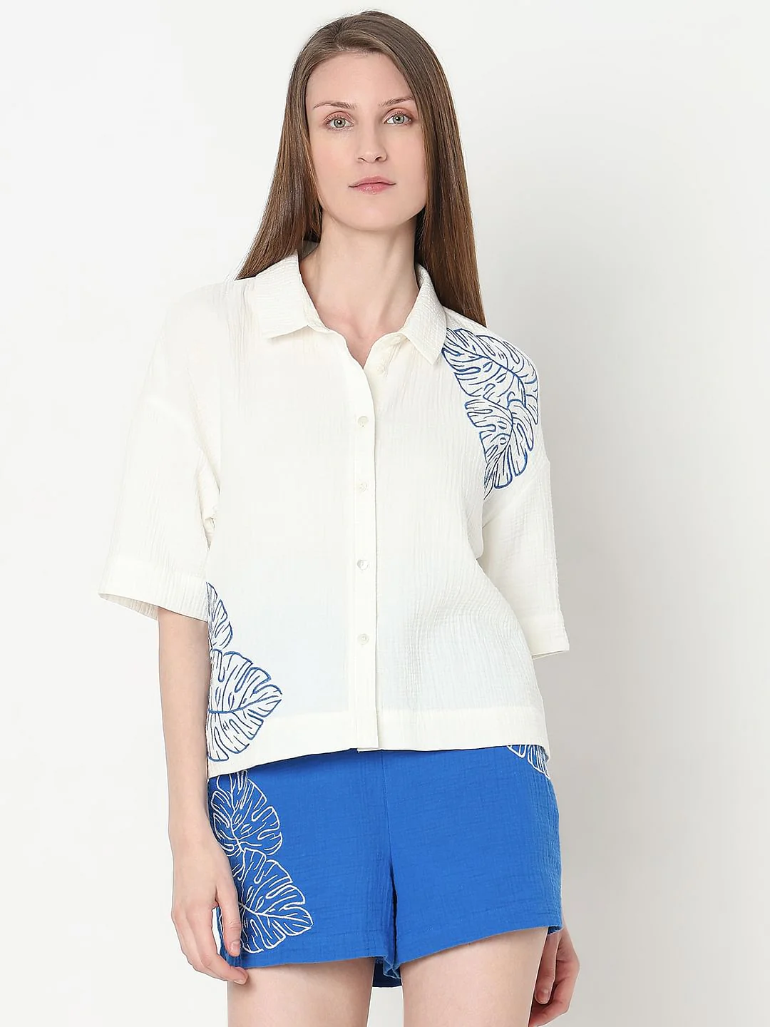 White Embroidered Co-Ord Set Shirt - Image 2