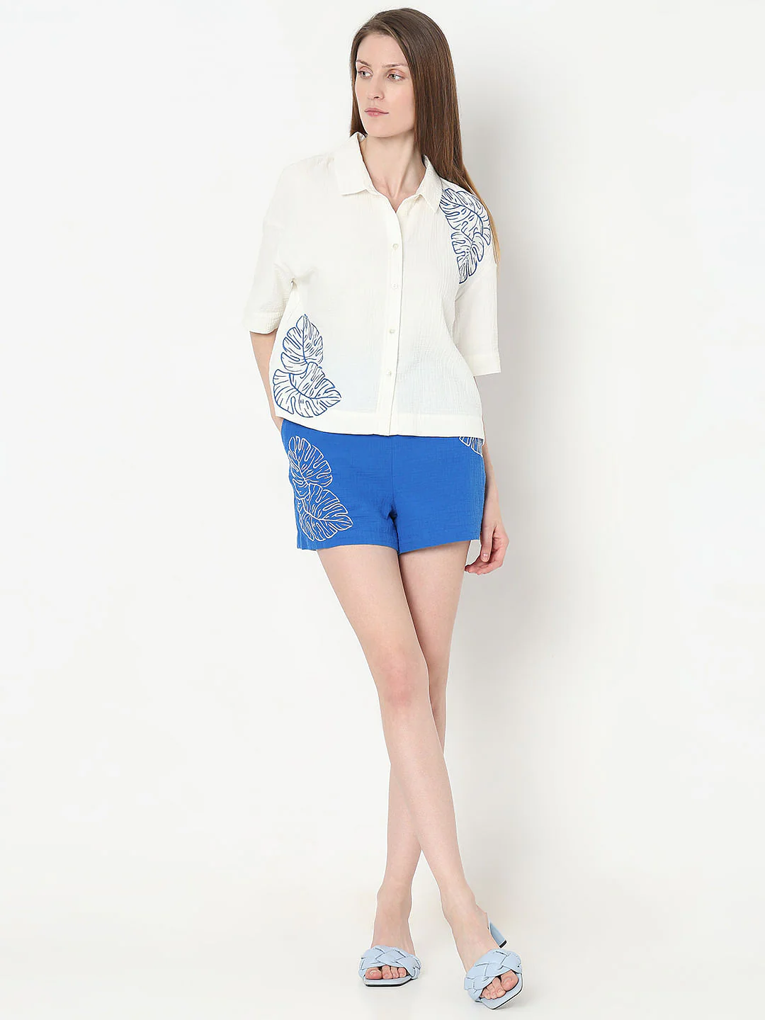 White Embroidered Co-Ord Set Shirt - Image 5