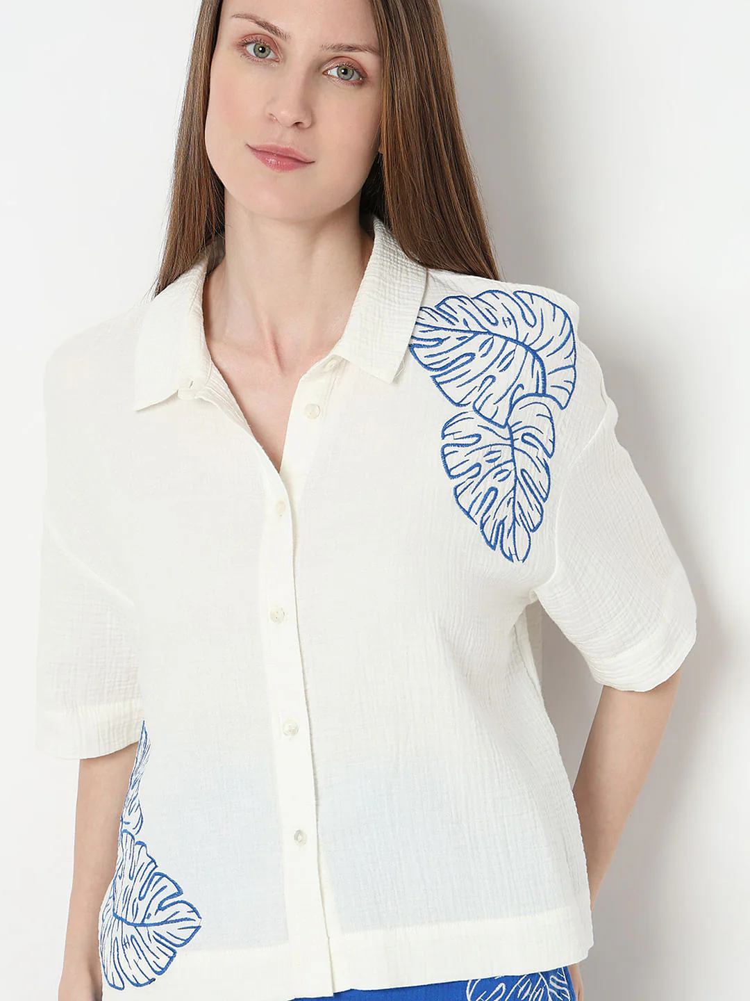 White Embroidered Co-Ord Set Shirt - Image 6