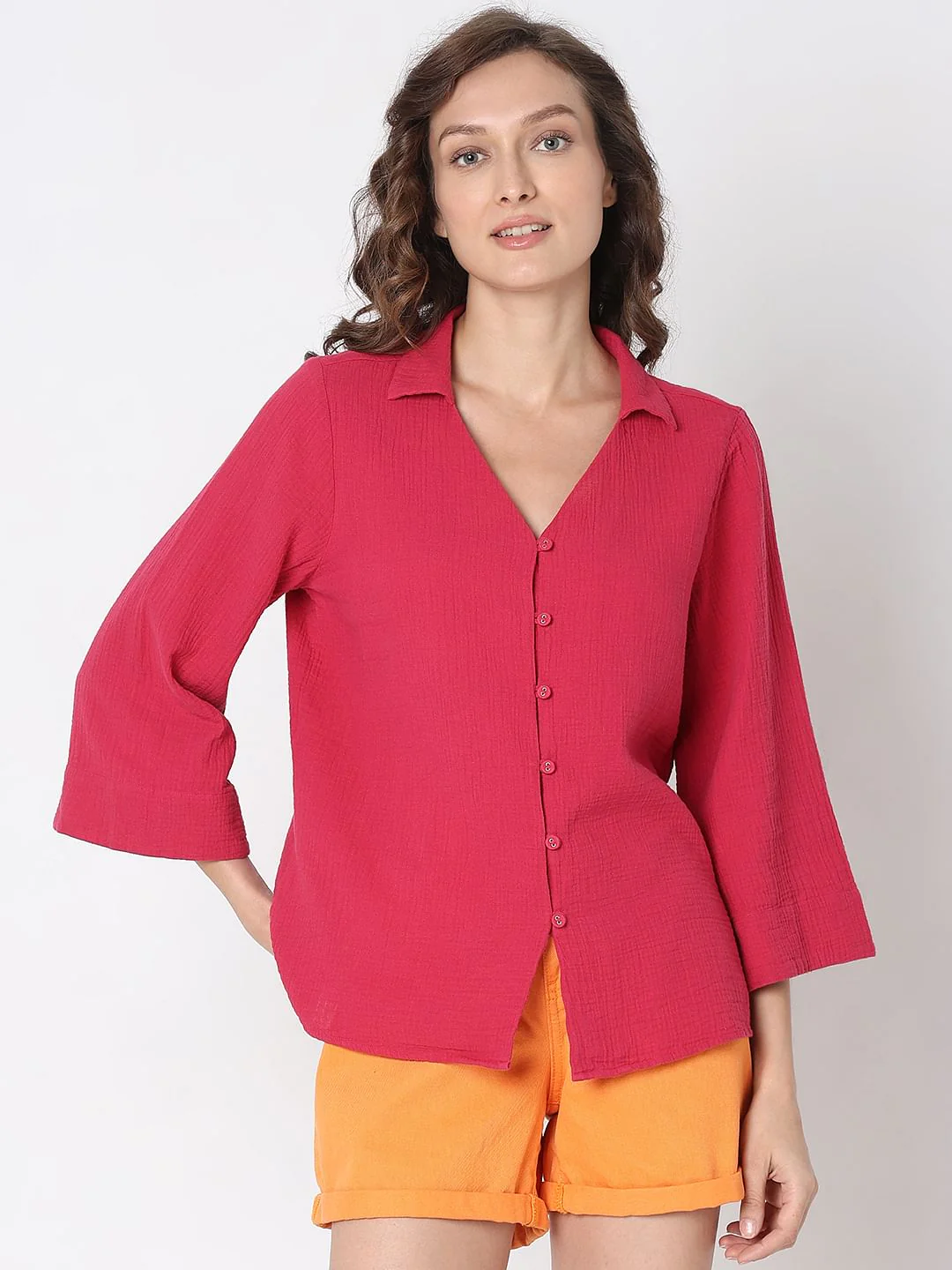 Dark Pink Flared Sleeves Shirt - Image 2
