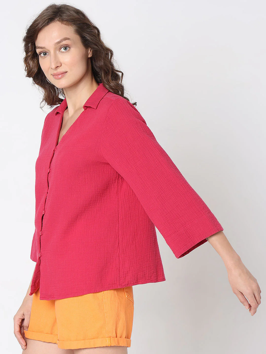 Dark Pink Flared Sleeves Shirt - Image 3