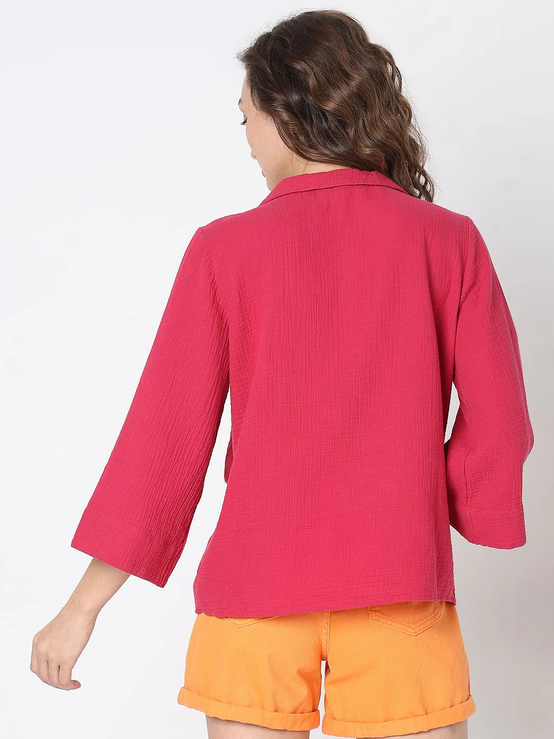 Dark Pink Flared Sleeves Shirt - Image 4