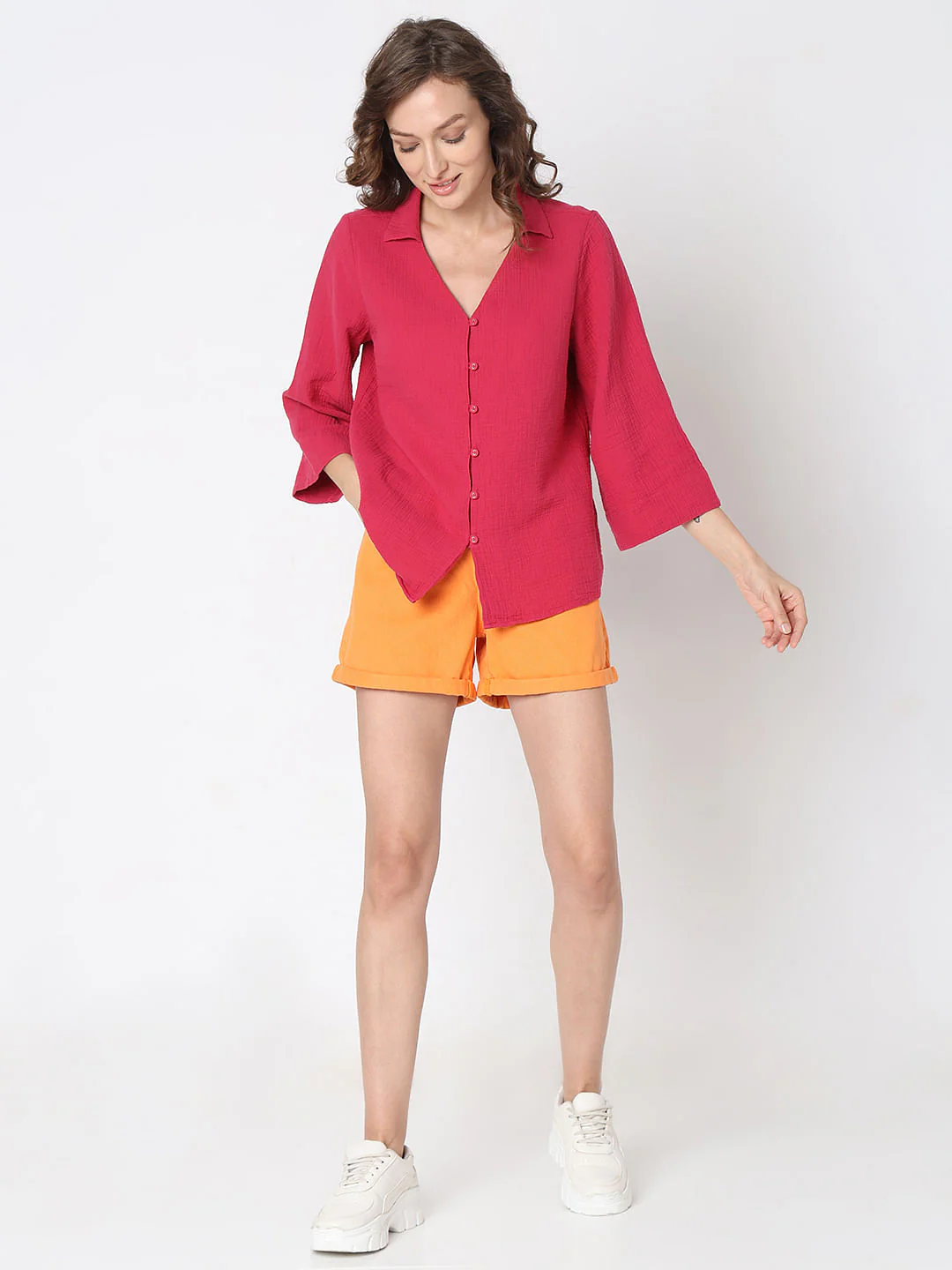Dark Pink Flared Sleeves Shirt - Image 5