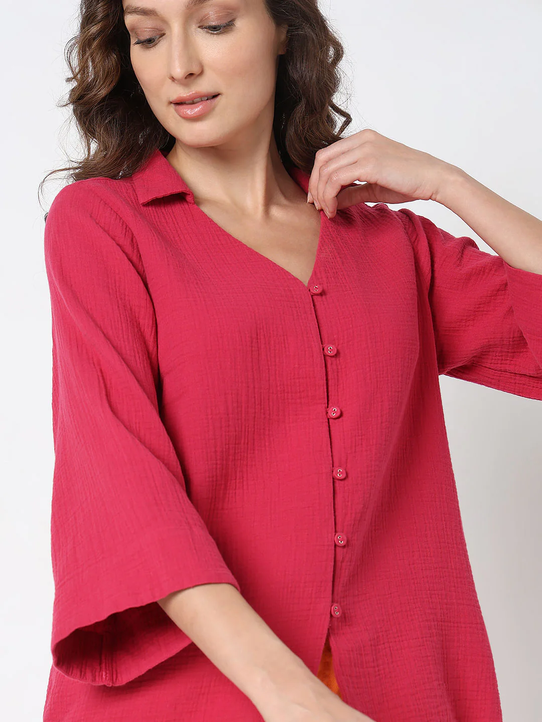 Dark Pink Flared Sleeves Shirt - Image 6