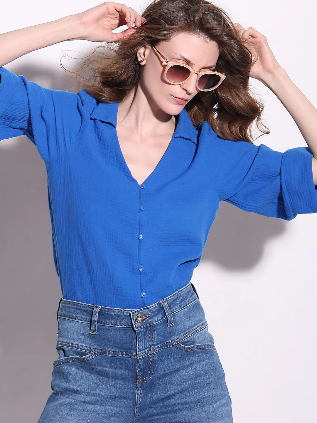 Blue Textured Cotton Shirt