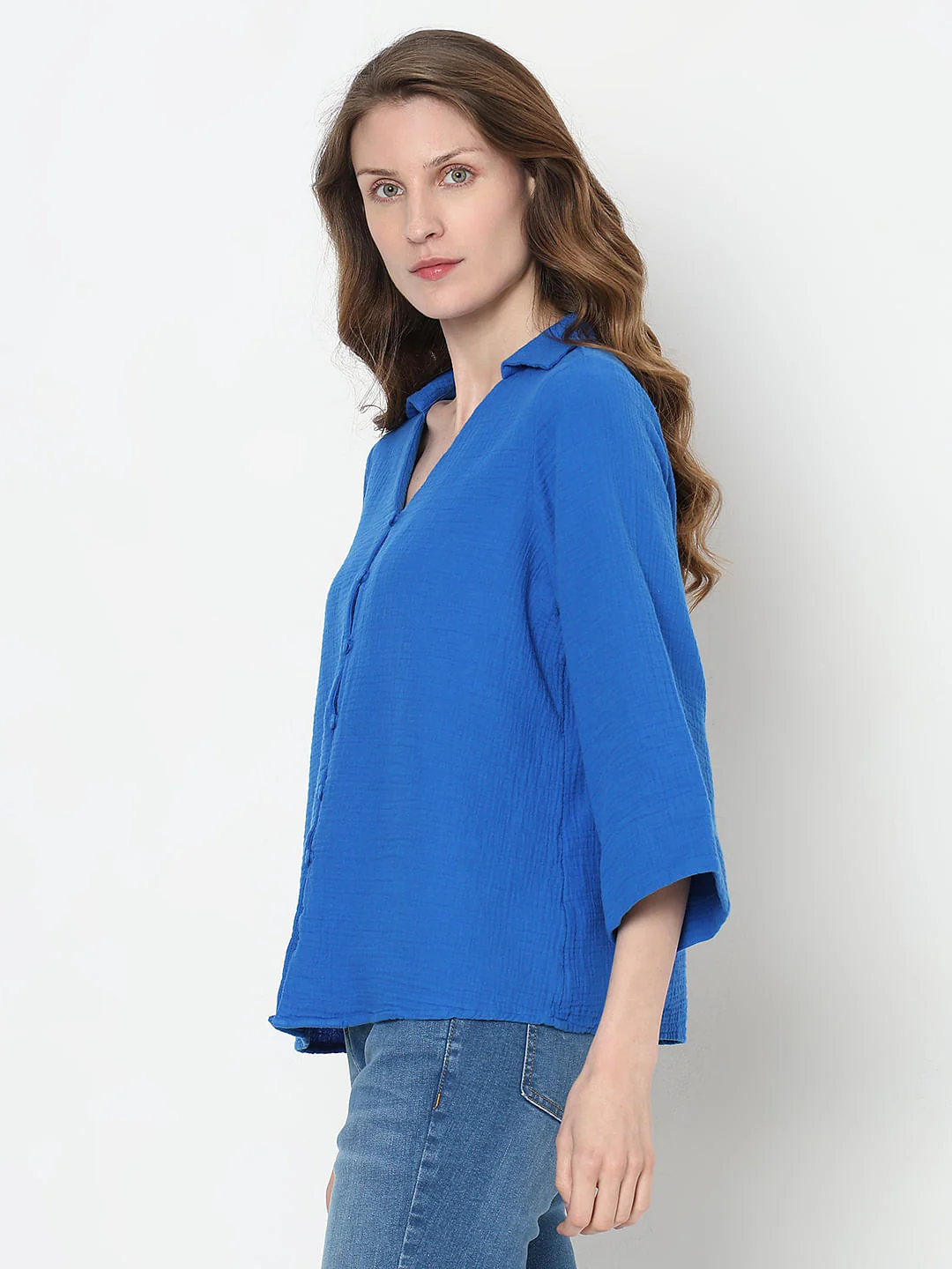 Blue Textured Cotton Shirt - Image 3