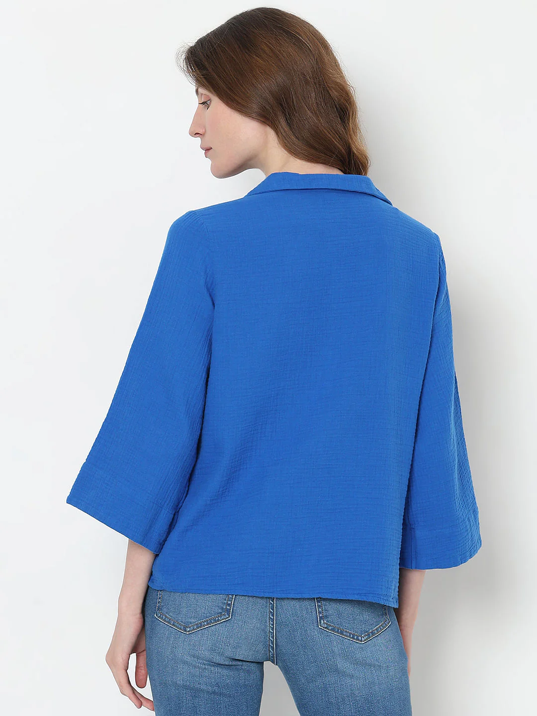 Blue Textured Cotton Shirt - Image 4