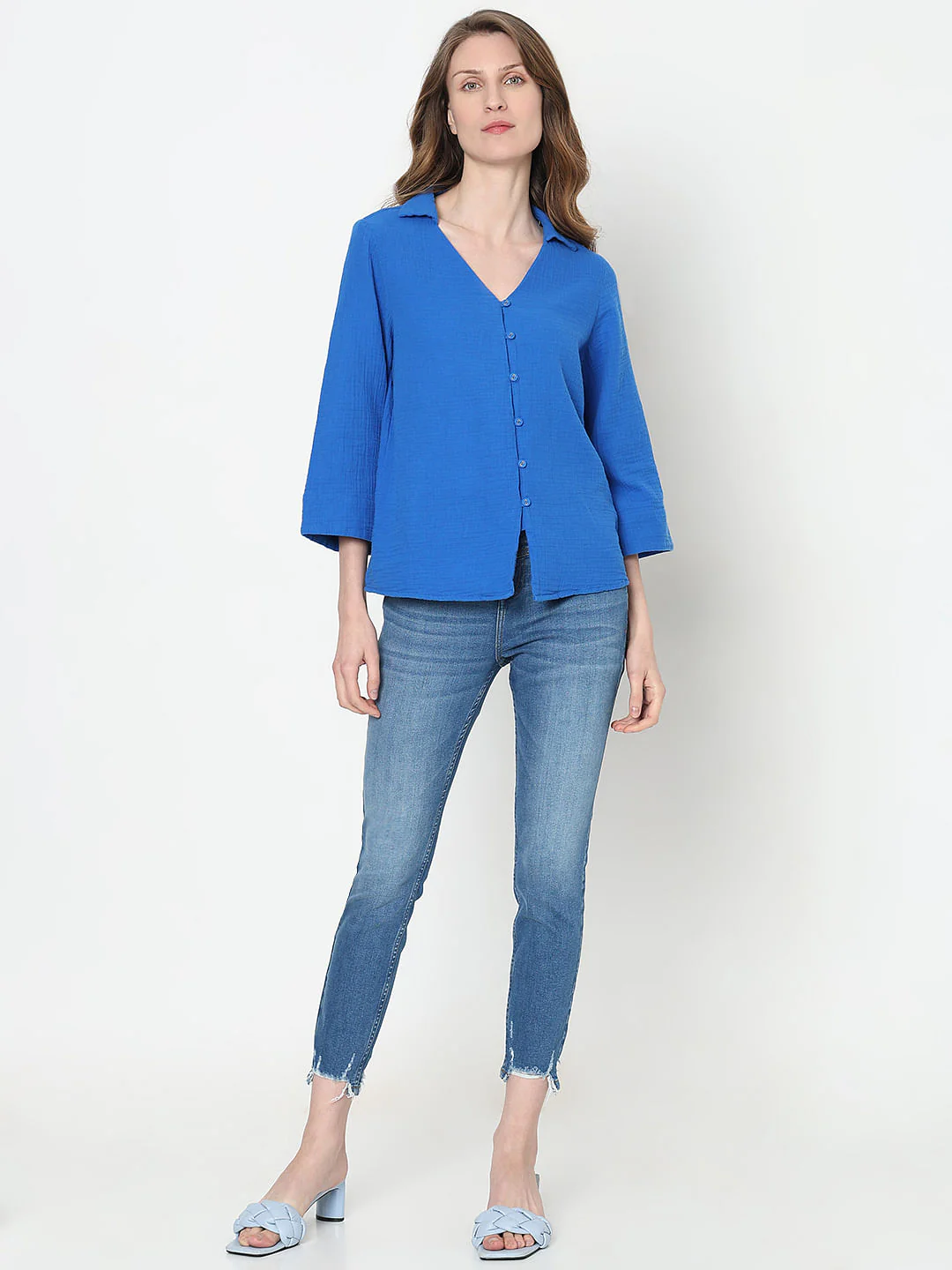 Blue Textured Cotton Shirt - Image 5