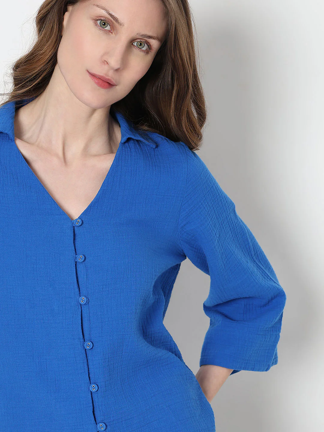 Blue Textured Cotton Shirt - Image 6
