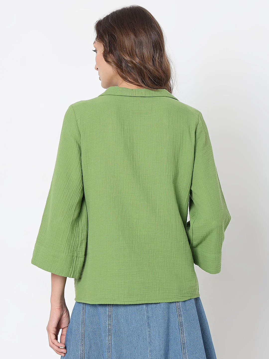 Green Textured Cotton Shirt - Image 4