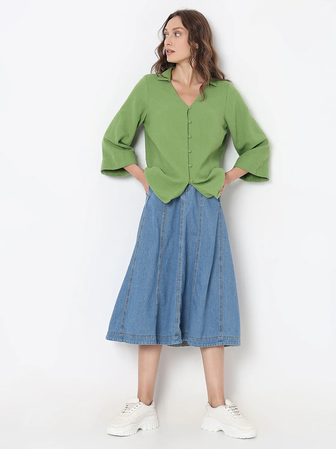 Green Textured Cotton Shirt - Image 5