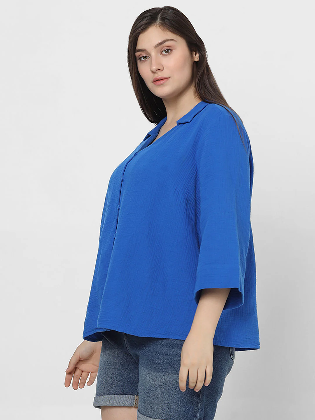 Curve Blue Textured Shirt - Image 3