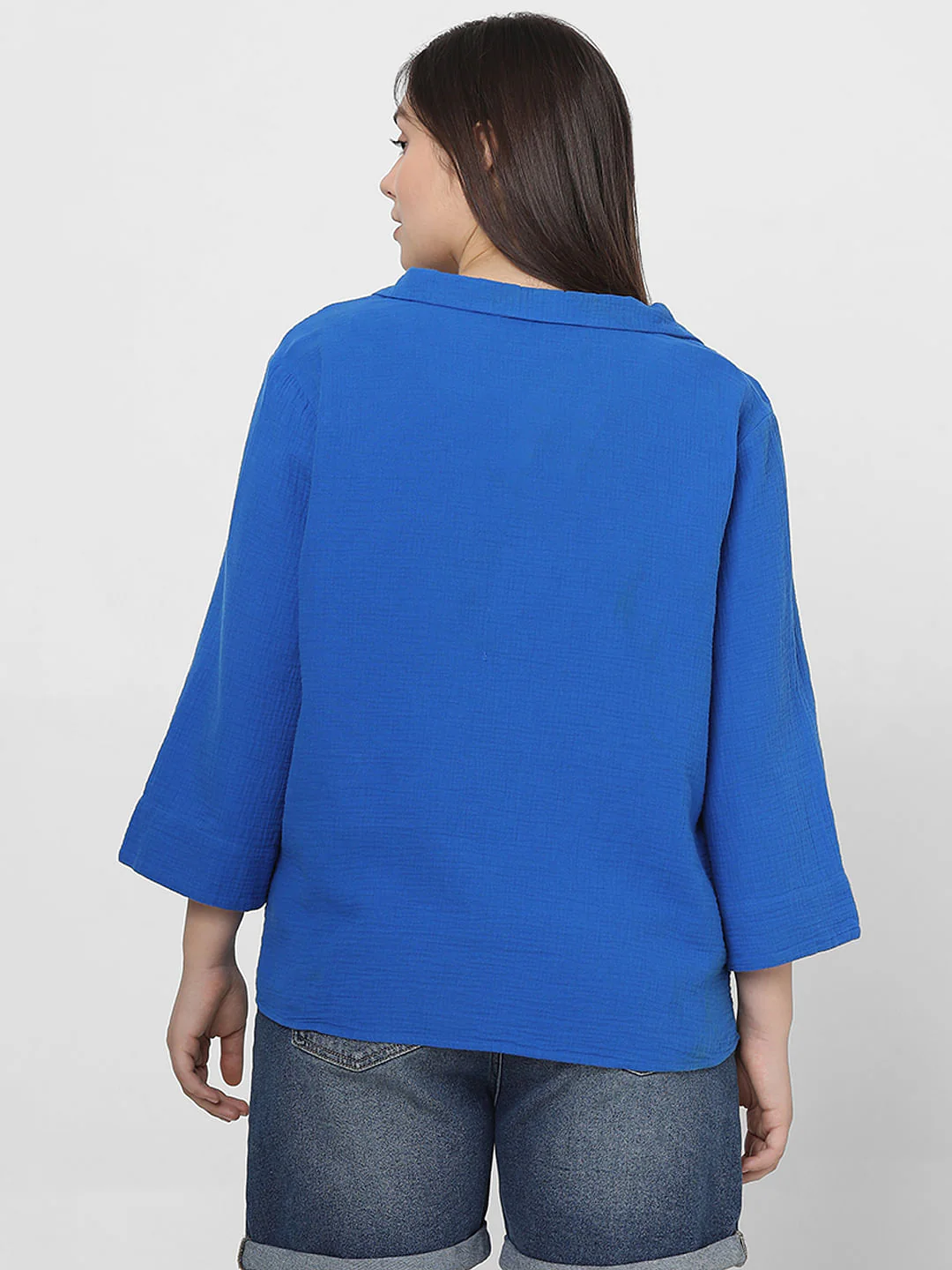 Curve Blue Textured Shirt - Image 4