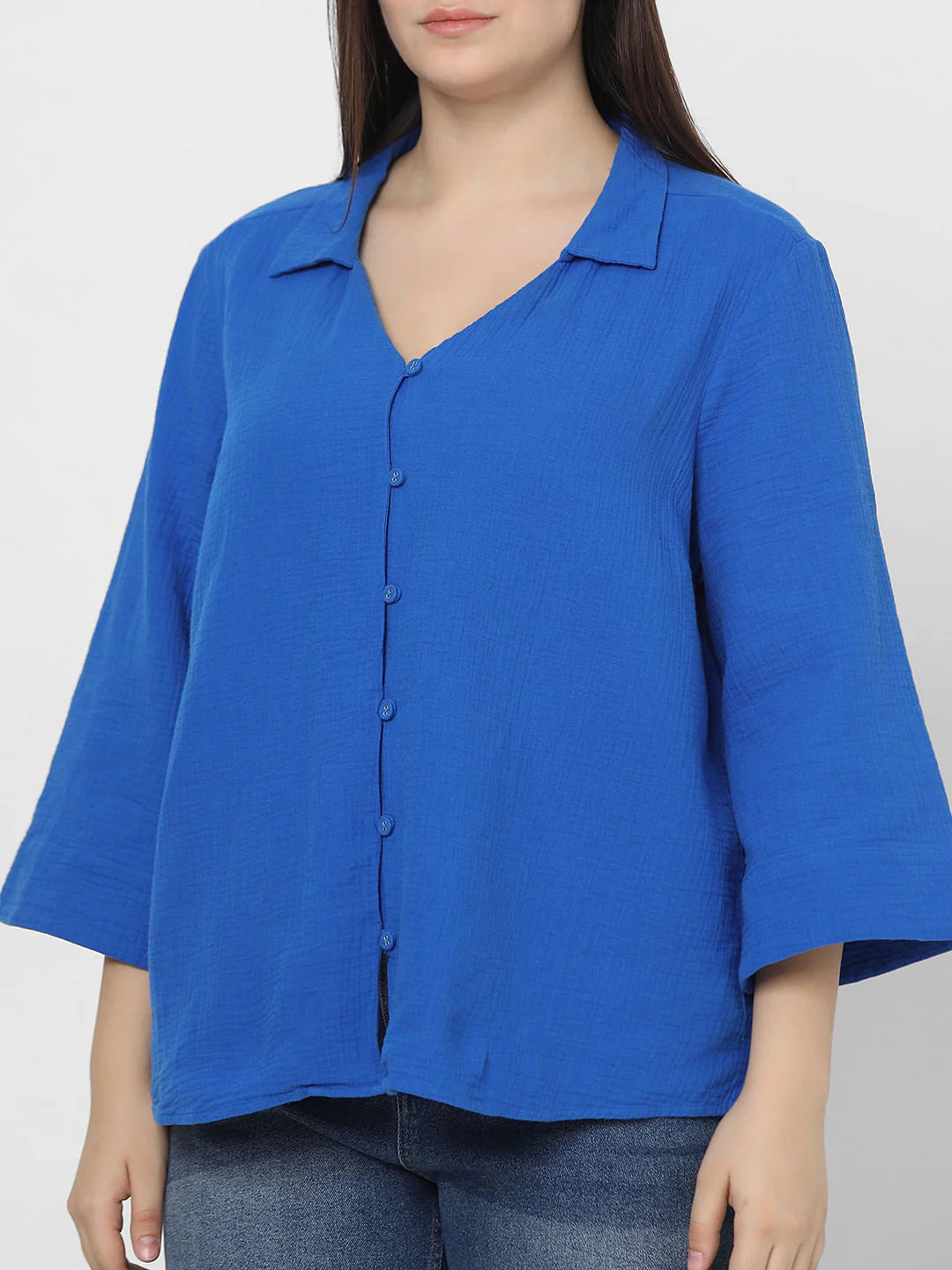 Curve Blue Textured Shirt - Image 6