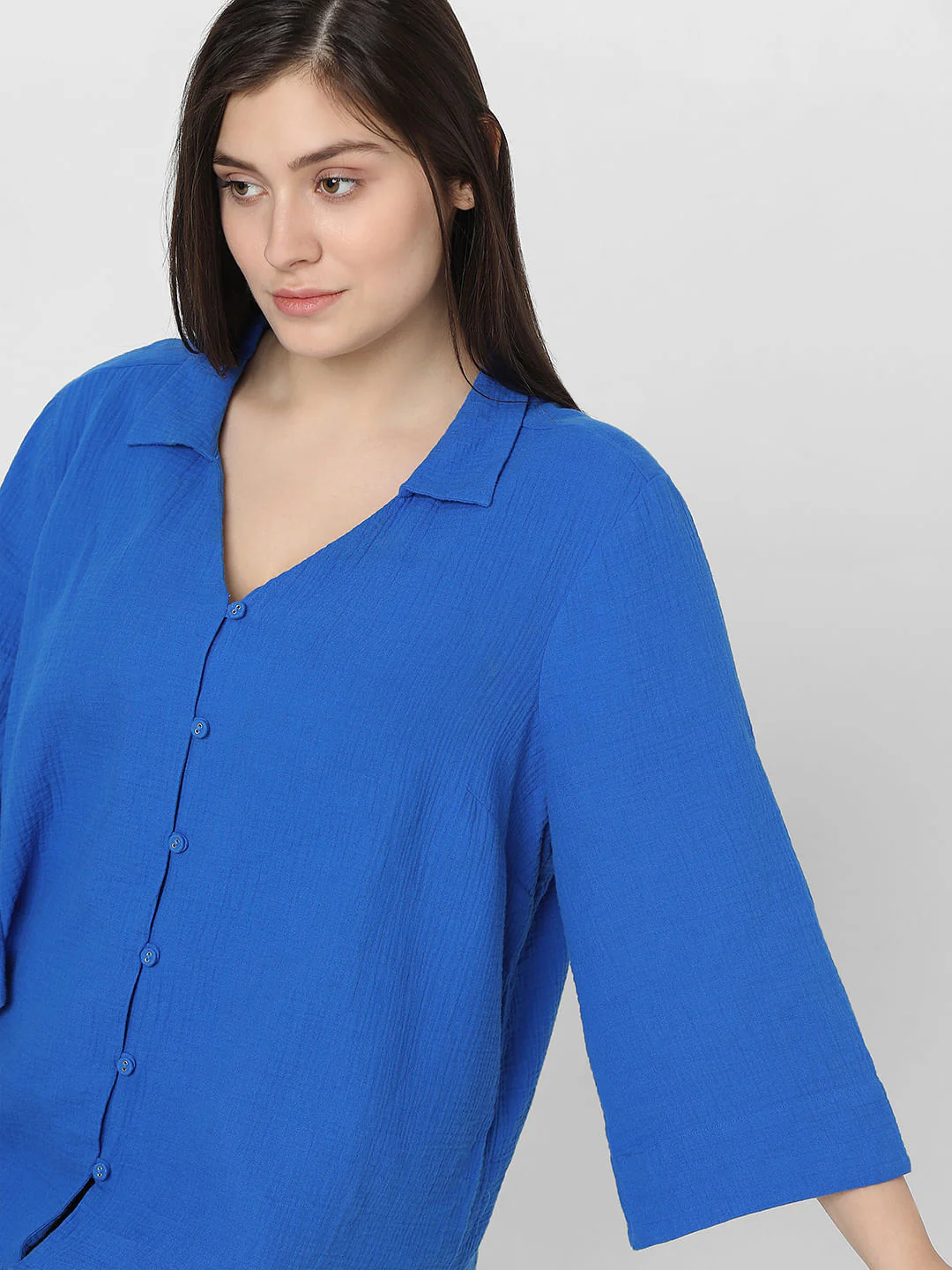 Curve Blue Textured Shirt - Image 8