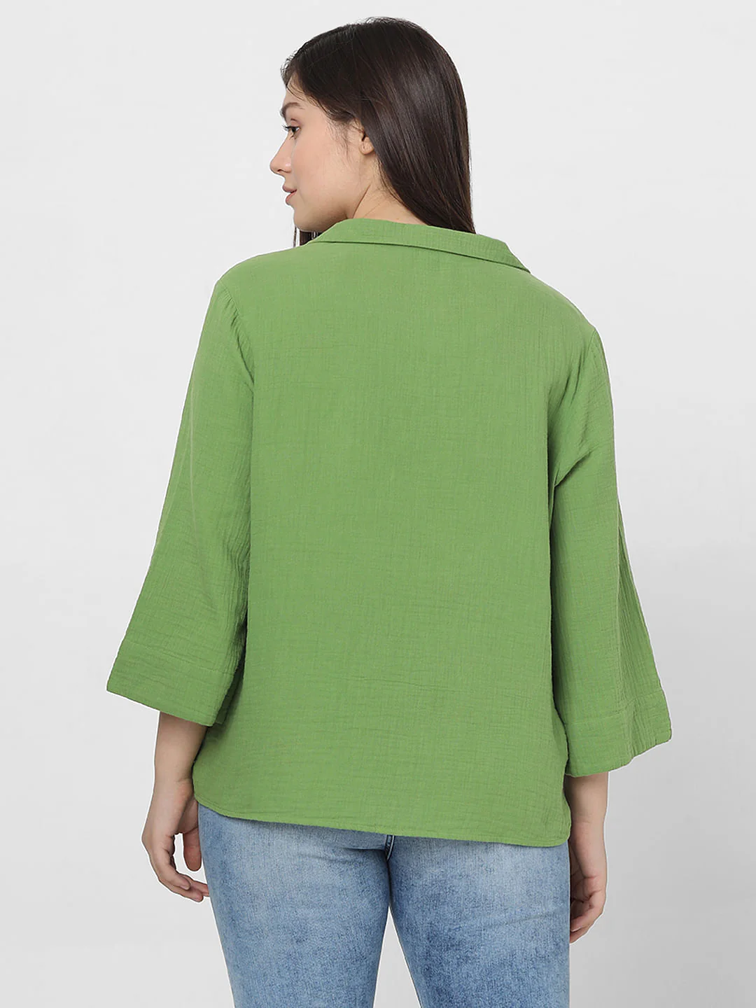 Curve Green Textured Cotton Shirt - Image 4
