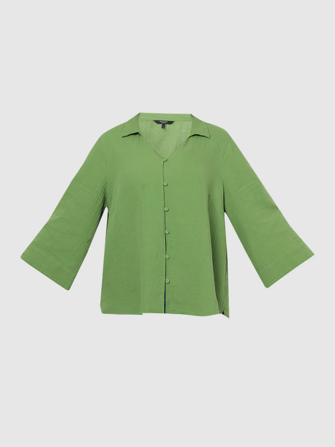Curve Green Textured Cotton Shirt - Image 7