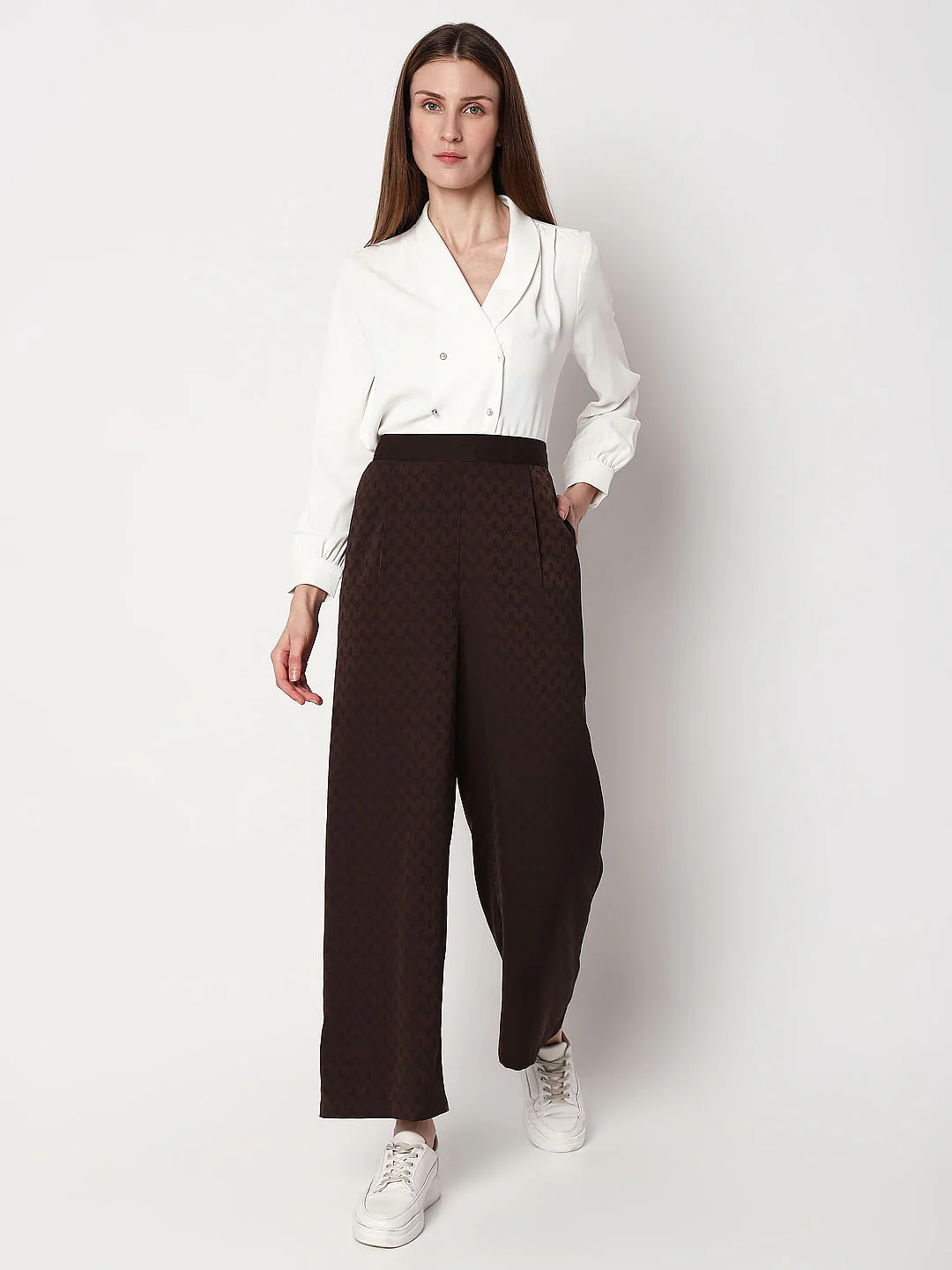Brown High Rise Printed Co-Ord Set Pants - Image 5