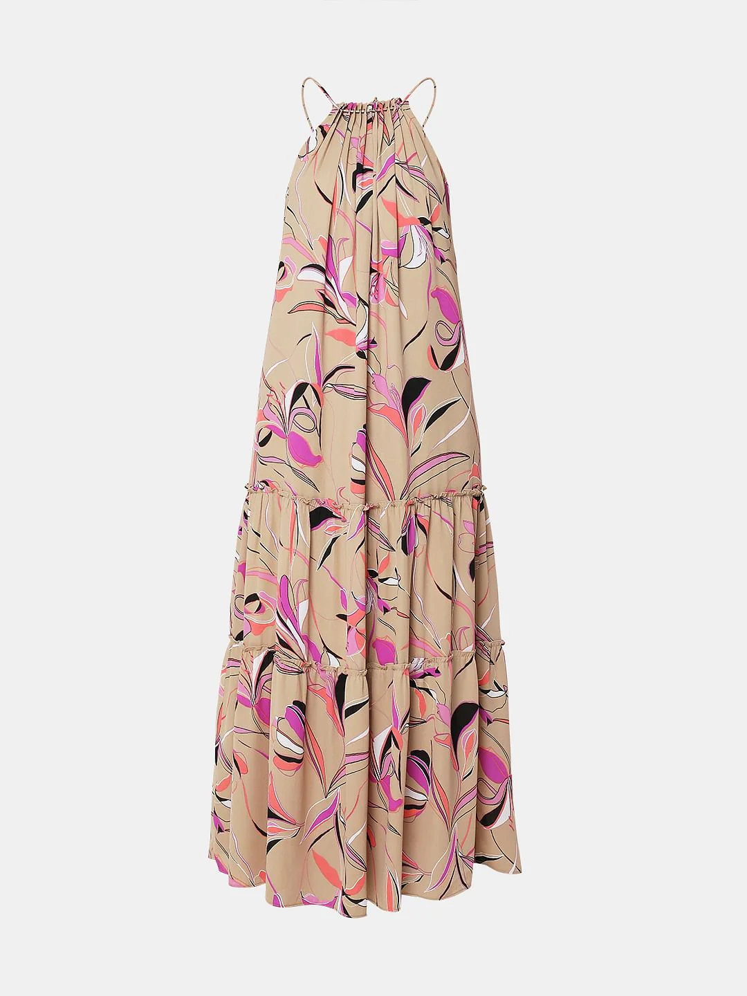 Beige Printed Halter Neck Maxi Dress - Image 6