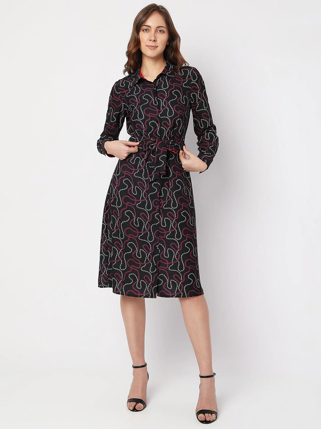 Black Printed Midi Shirt Dress - Image 2