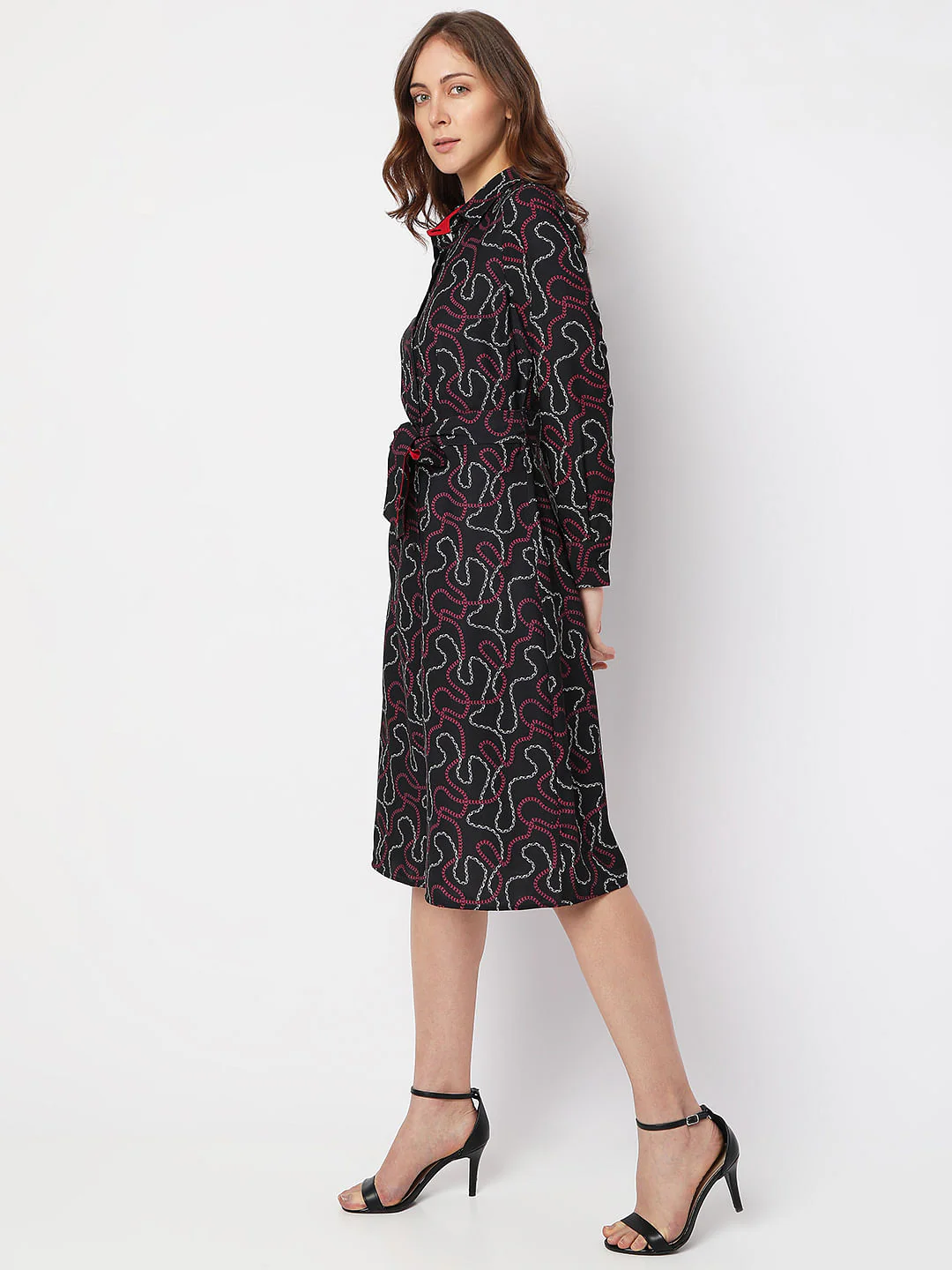 Black Printed Midi Shirt Dress - Image 3