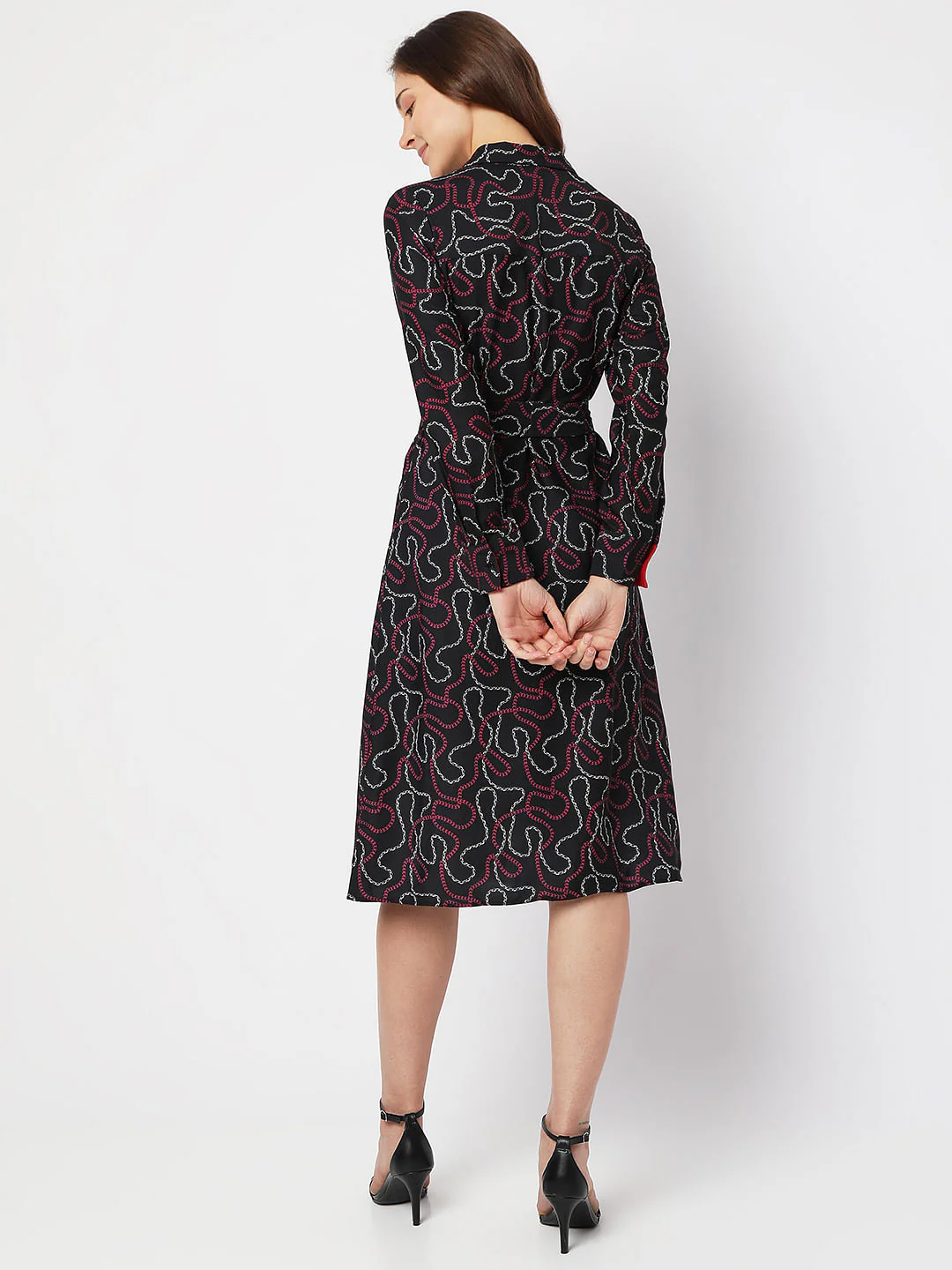 Black Printed Midi Shirt Dress - Image 4