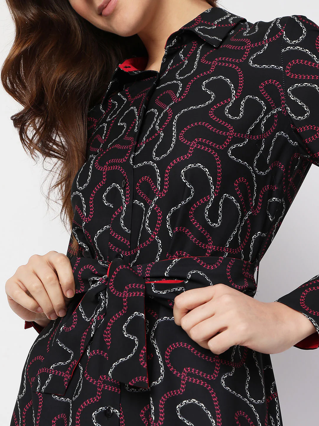 Black Printed Midi Shirt Dress - Image 5