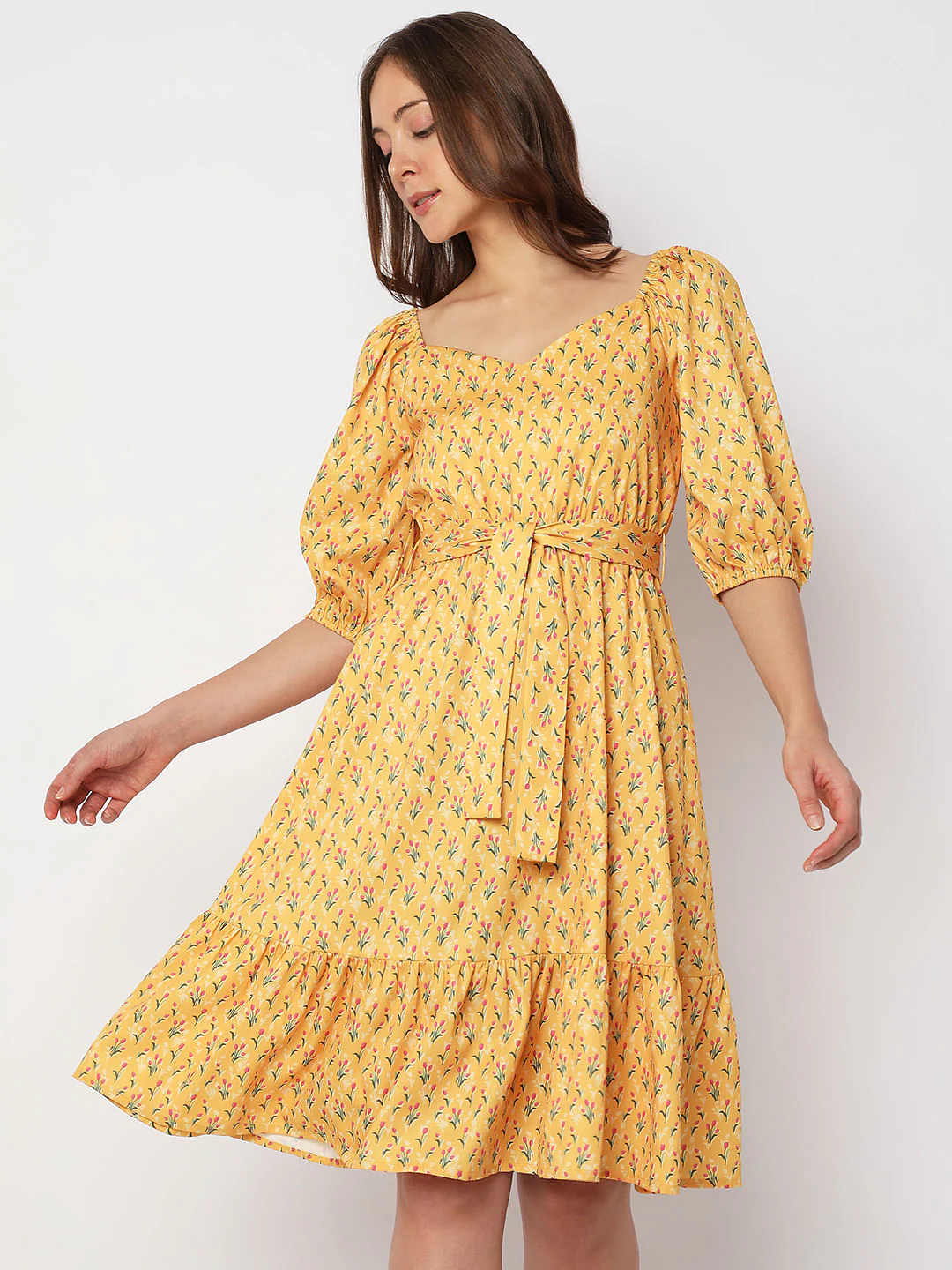 Yellow Printed Fit & Flare Dress - Image 2