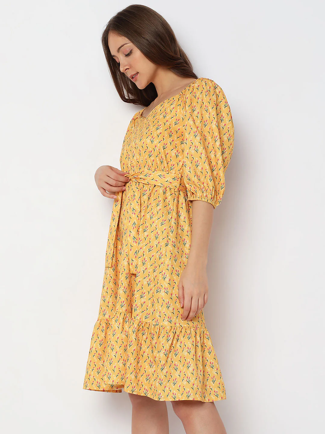 Yellow Printed Fit & Flare Dress - Image 3