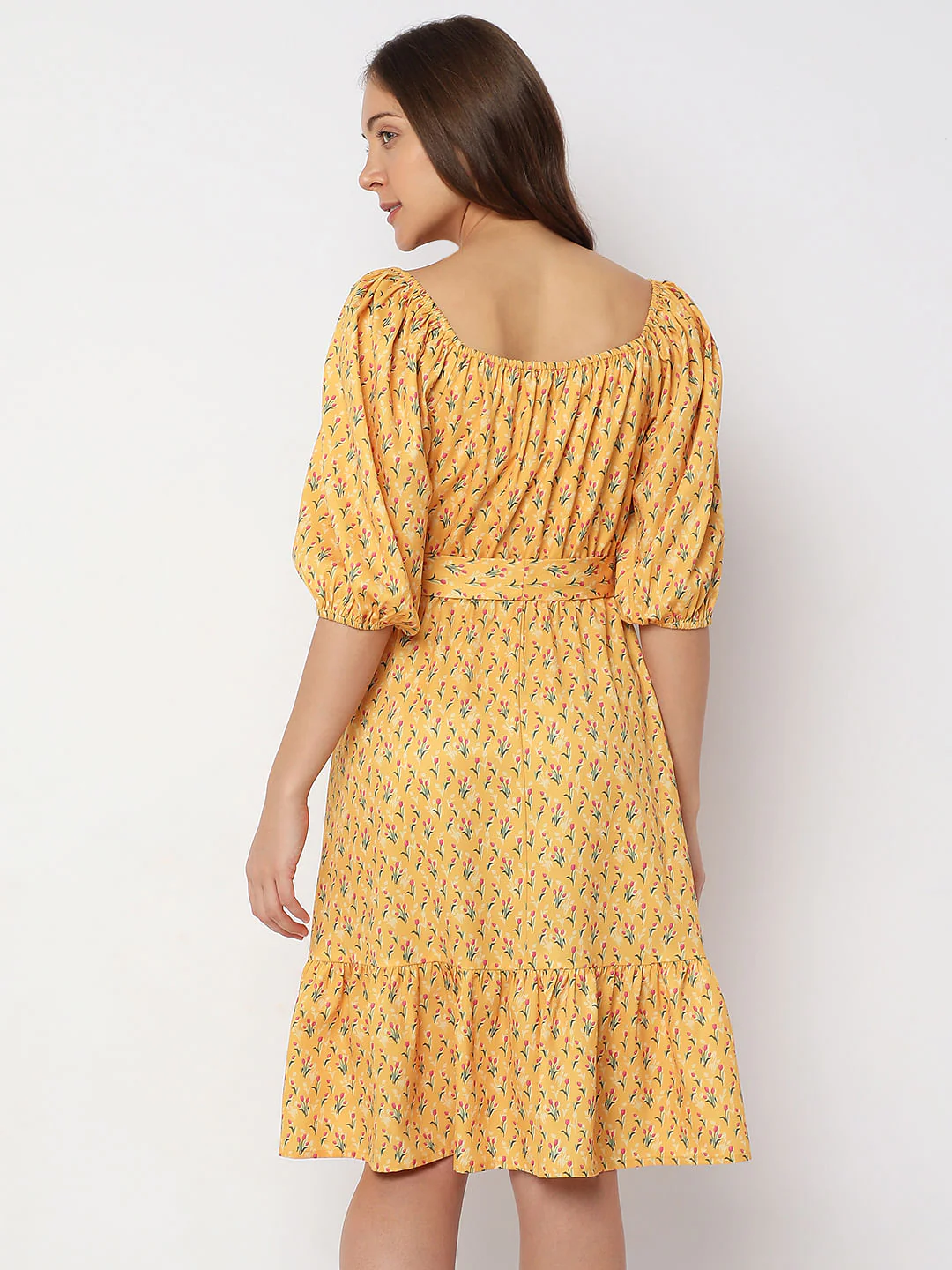 Yellow Printed Fit & Flare Dress - Image 4