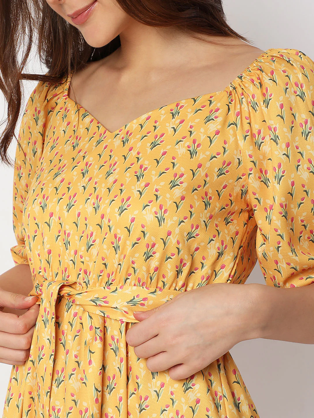 Yellow Printed Fit & Flare Dress - Image 6