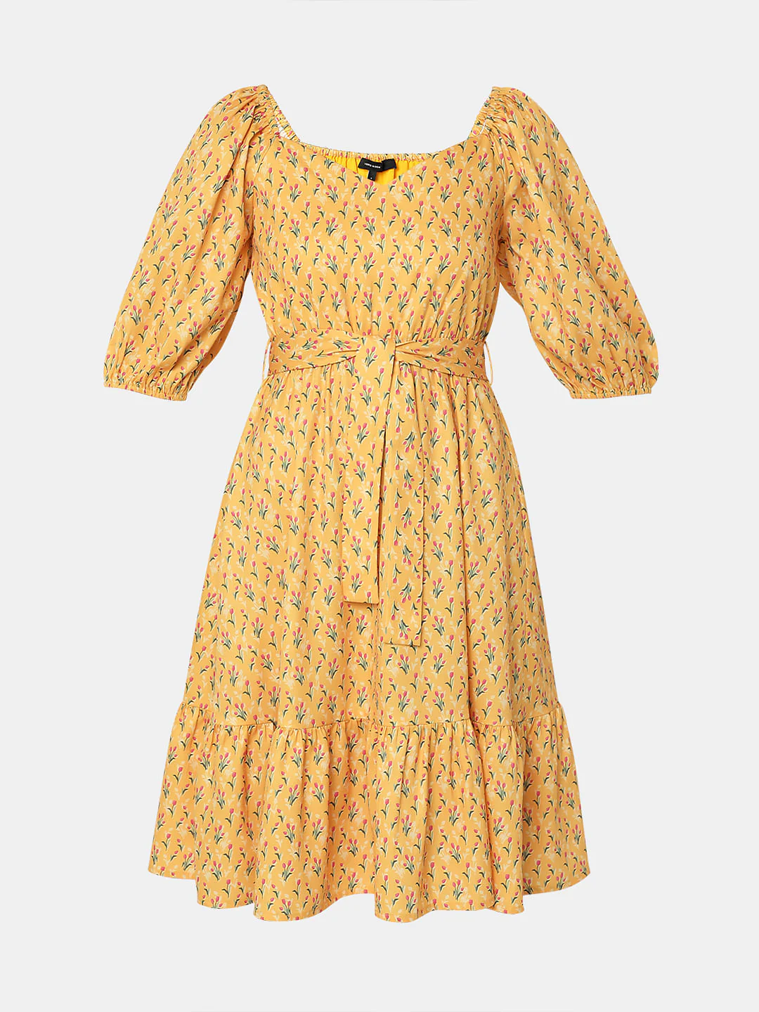 Yellow Printed Fit & Flare Dress - Image 7