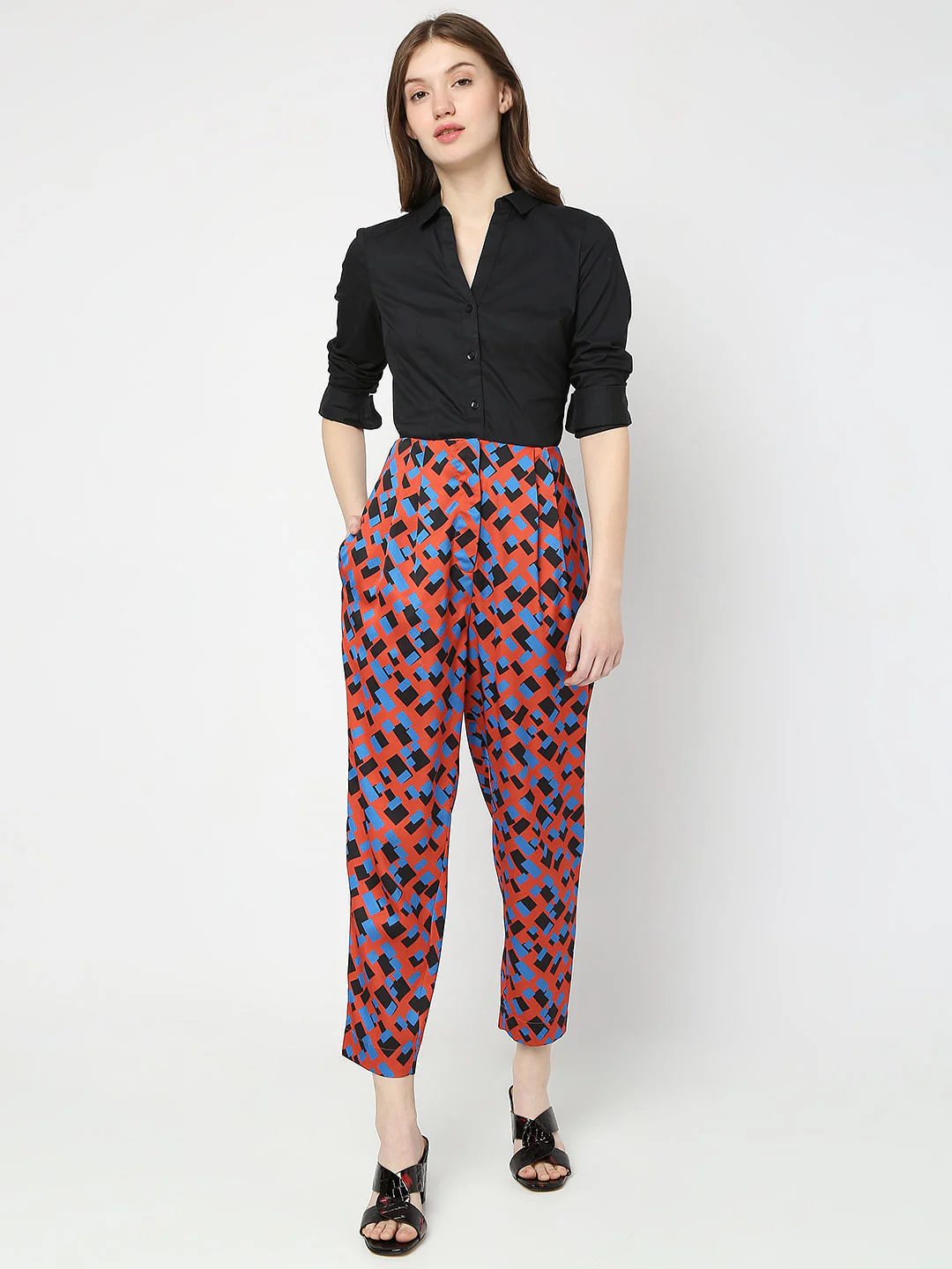 Brown Geometric Print Co-Ord Set Pants - Image 6