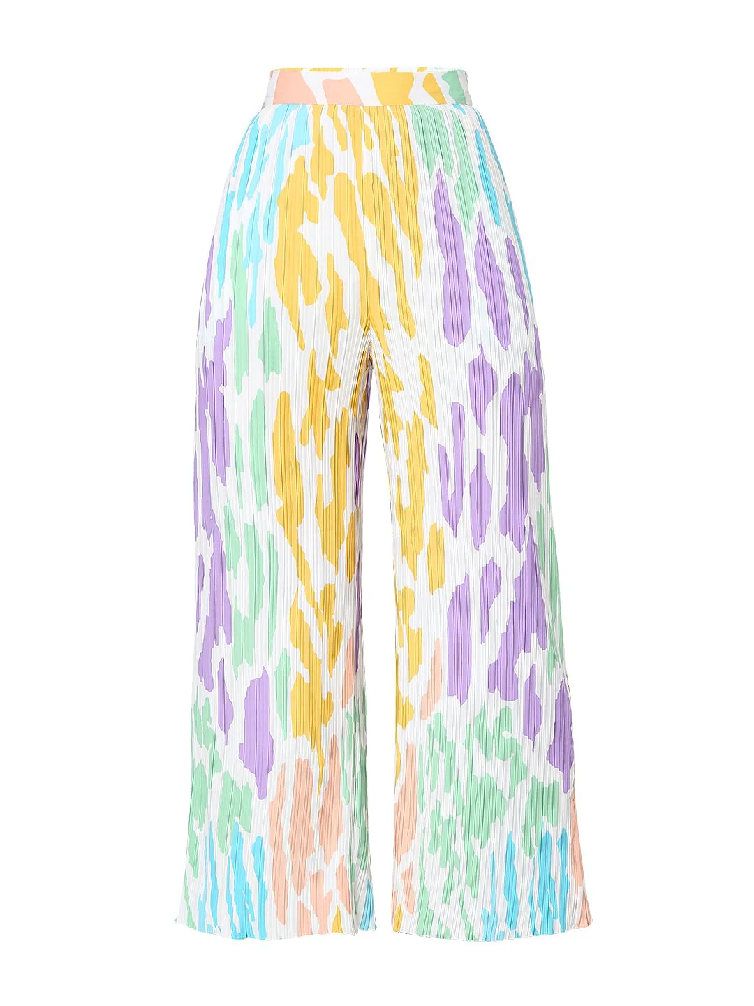 White Colourblocked Plisse Pants - Image 7