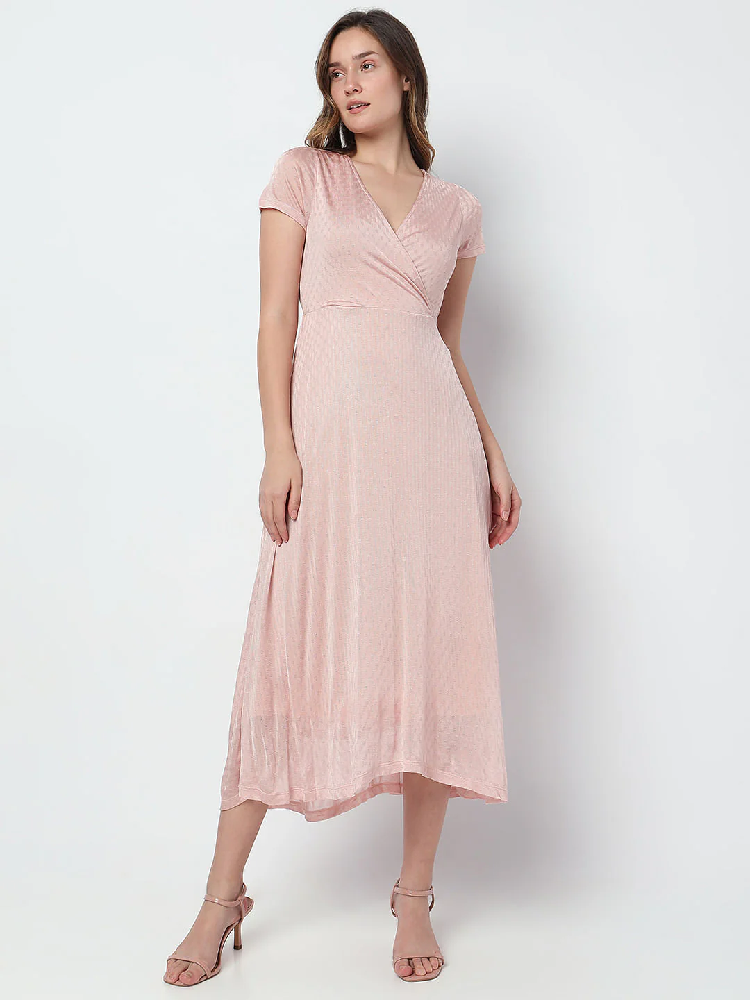 Pink Mock-Wrap Midi Dress - Image 2