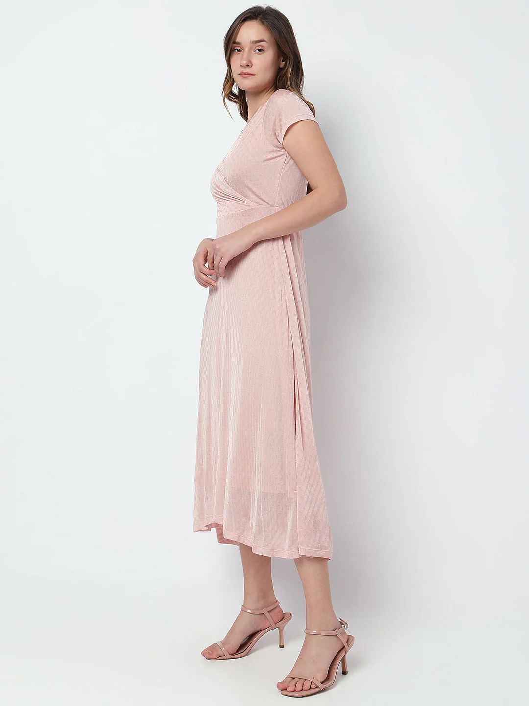 Pink Mock-Wrap Midi Dress - Image 3