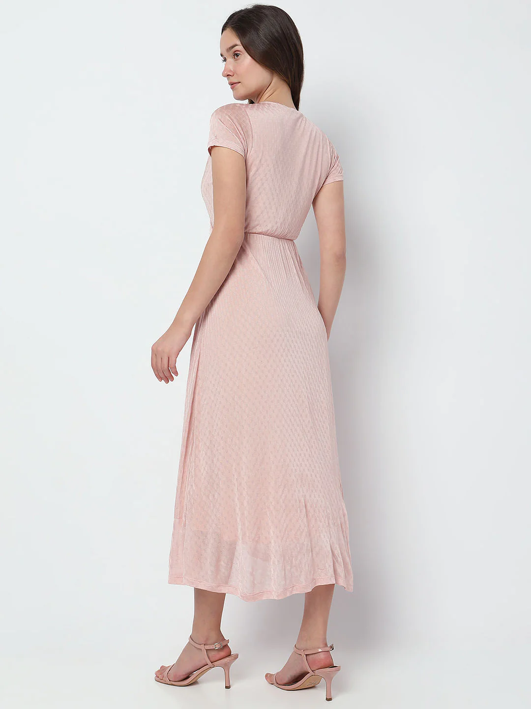 Pink Mock-Wrap Midi Dress - Image 4