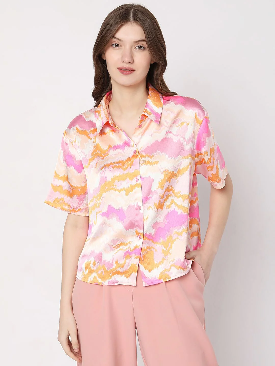 Pink Tie-Dye Satin Shirt - Image 2