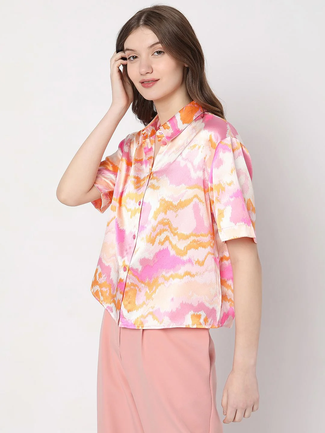 Pink Tie-Dye Satin Shirt - Image 3