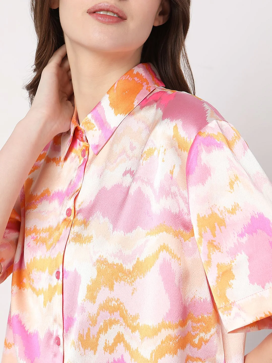 Pink Tie-Dye Satin Shirt - Image 6